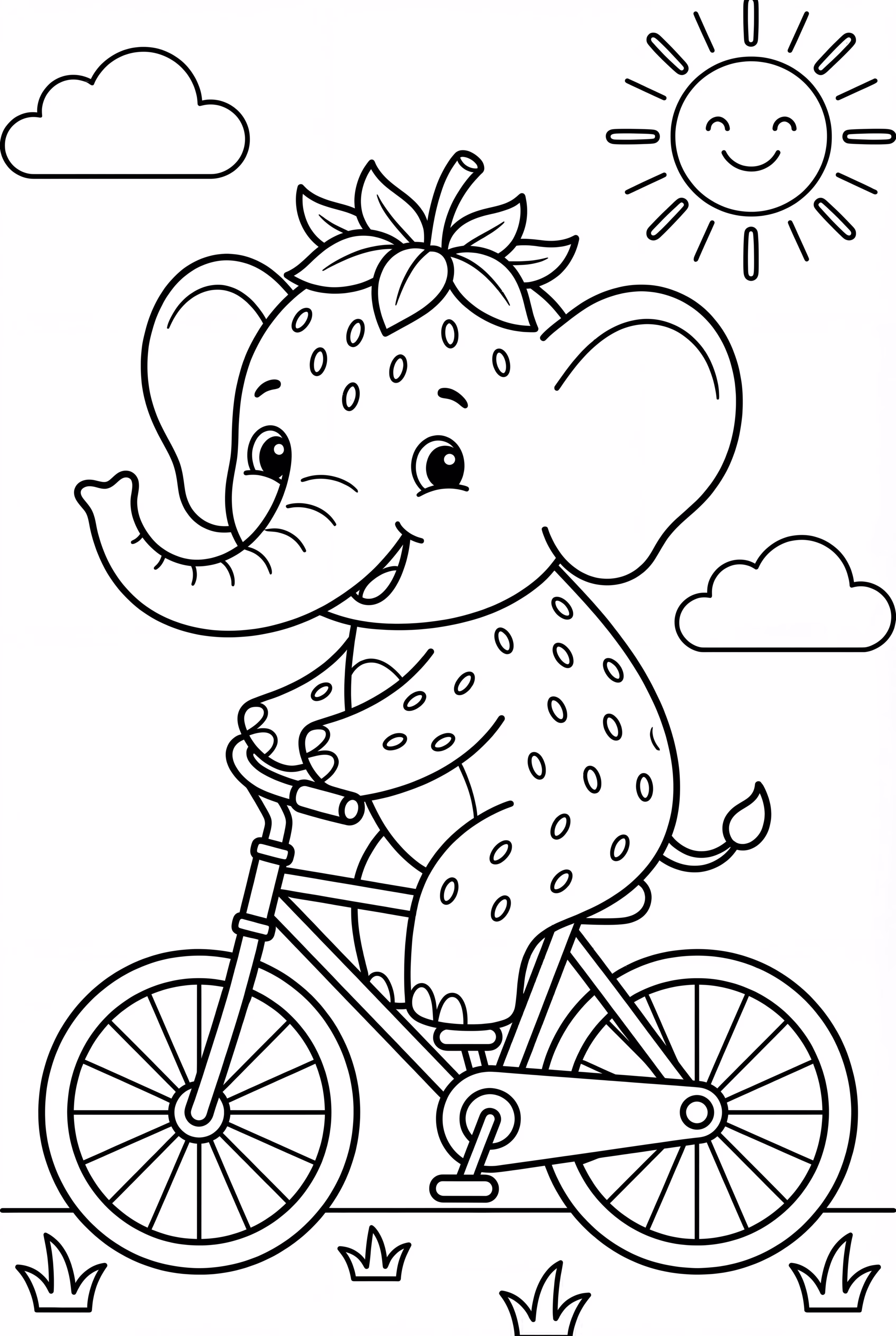 Elefante Fresa Montando una Bicicleta