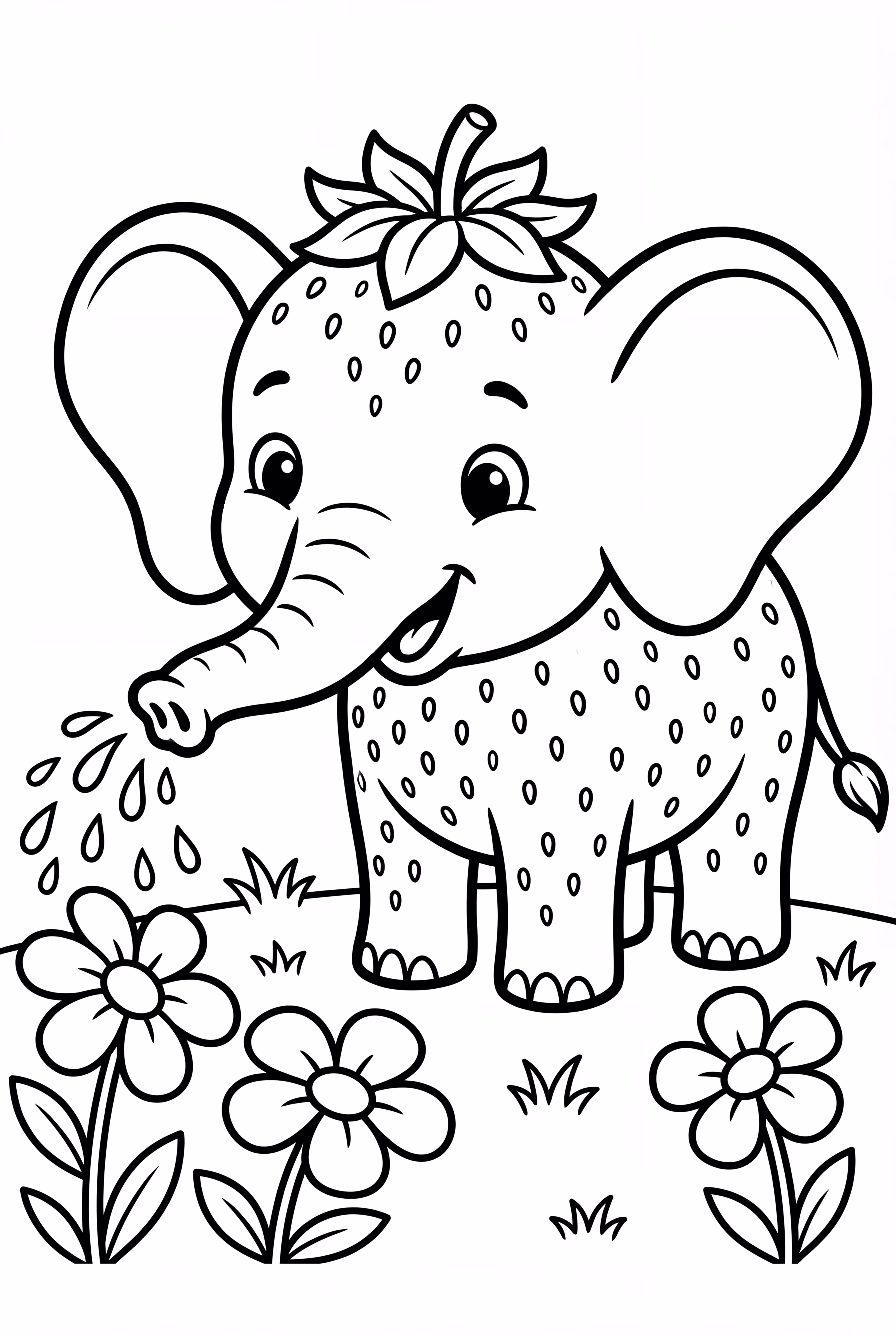 Strawberry Elephant Watering Flowers