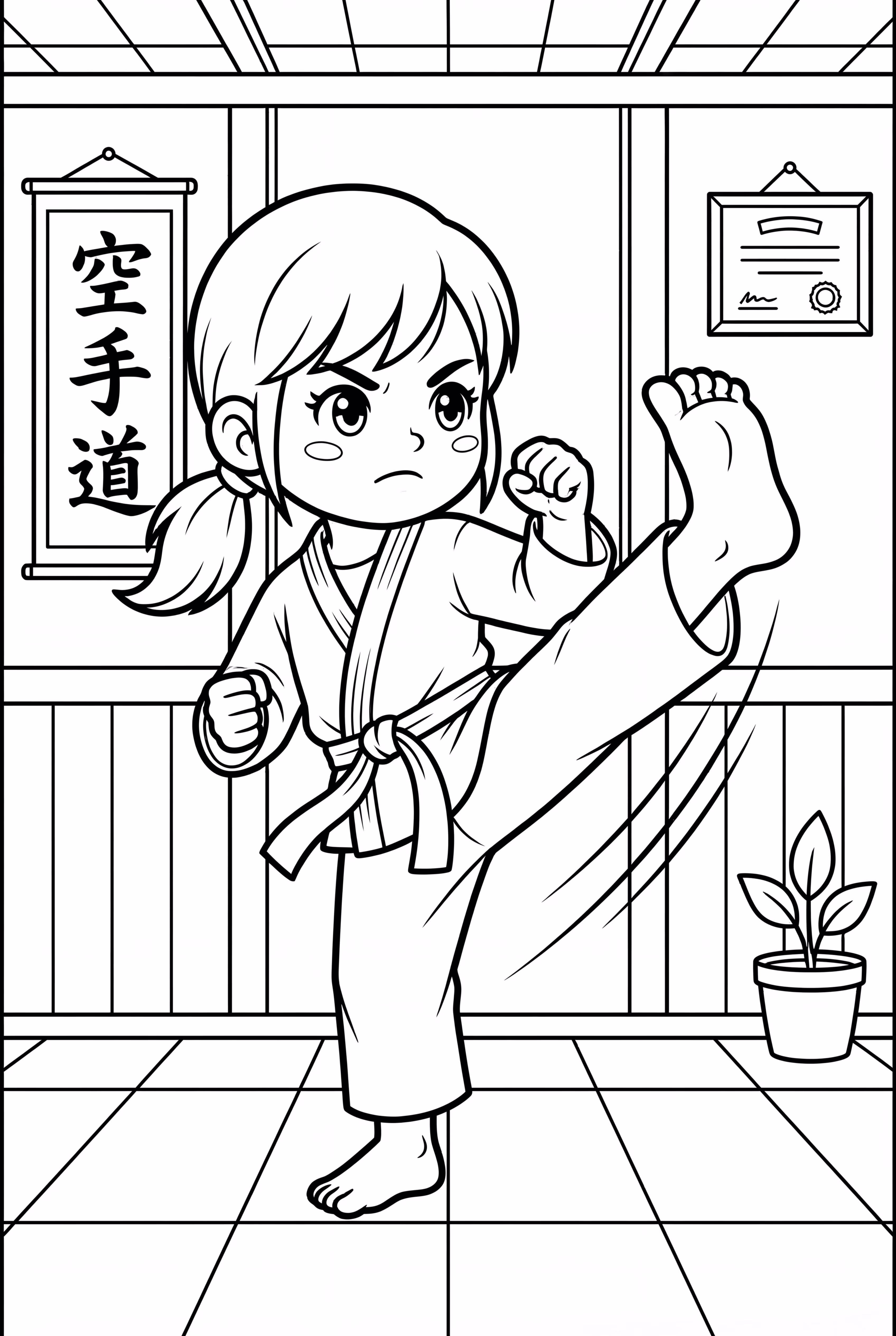 Strong Karate Girl High Kick