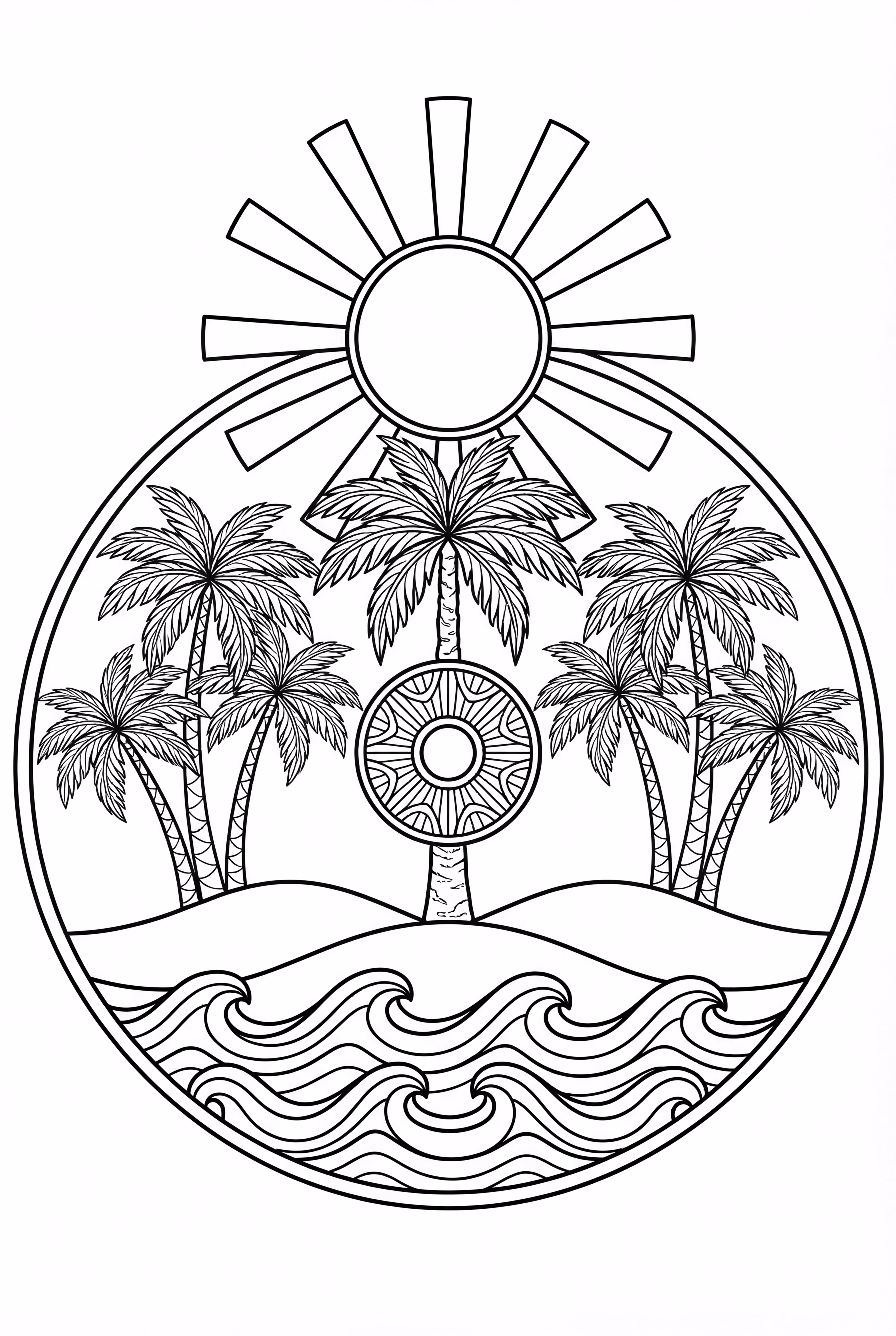 Mandala d'été avec motifs de palmiers