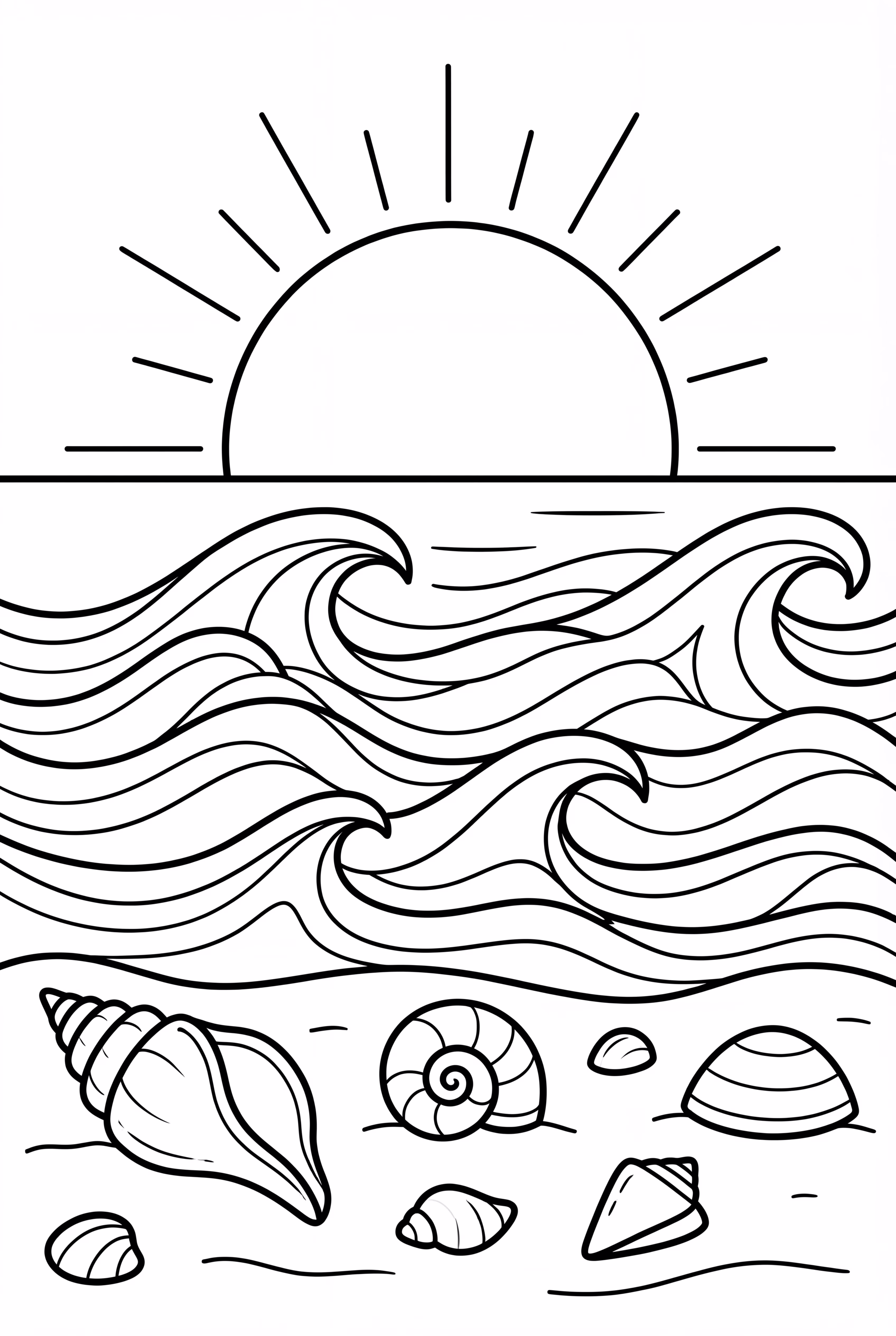 Sunset Beach with Seashells and Waves