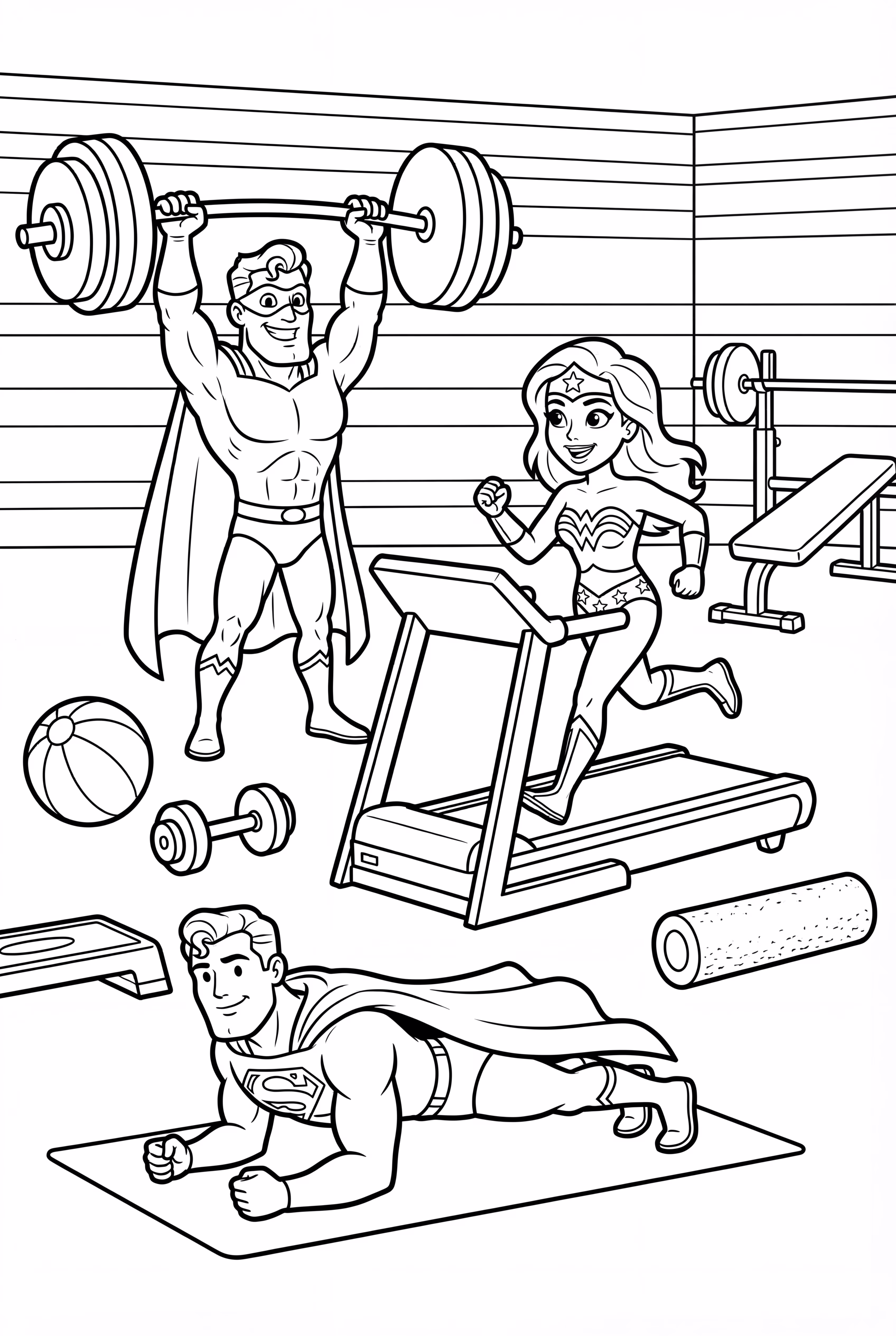 체육관에서 슈퍼히어로 훈련