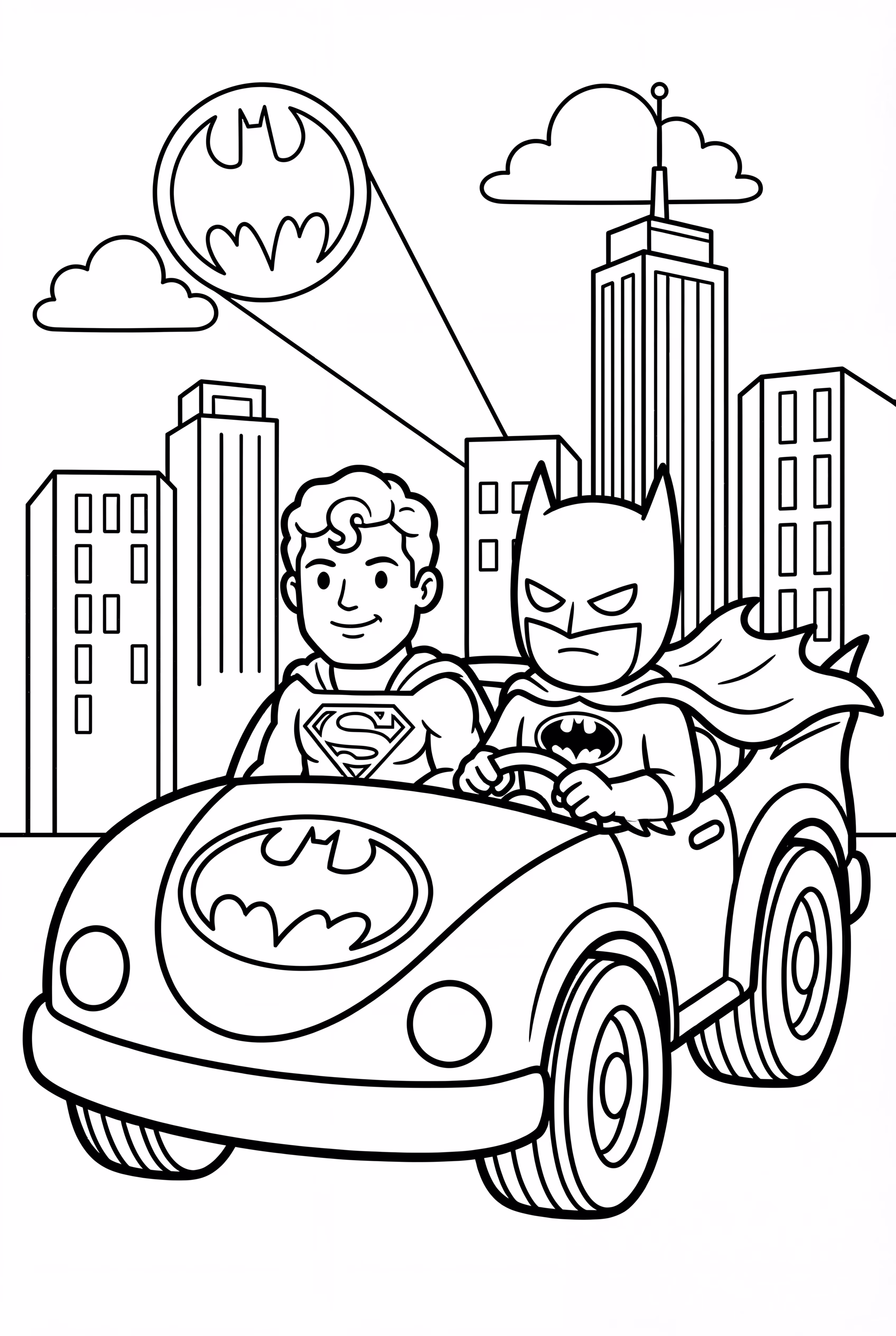 超人與蝙蝠俠在蝙蝠車裡