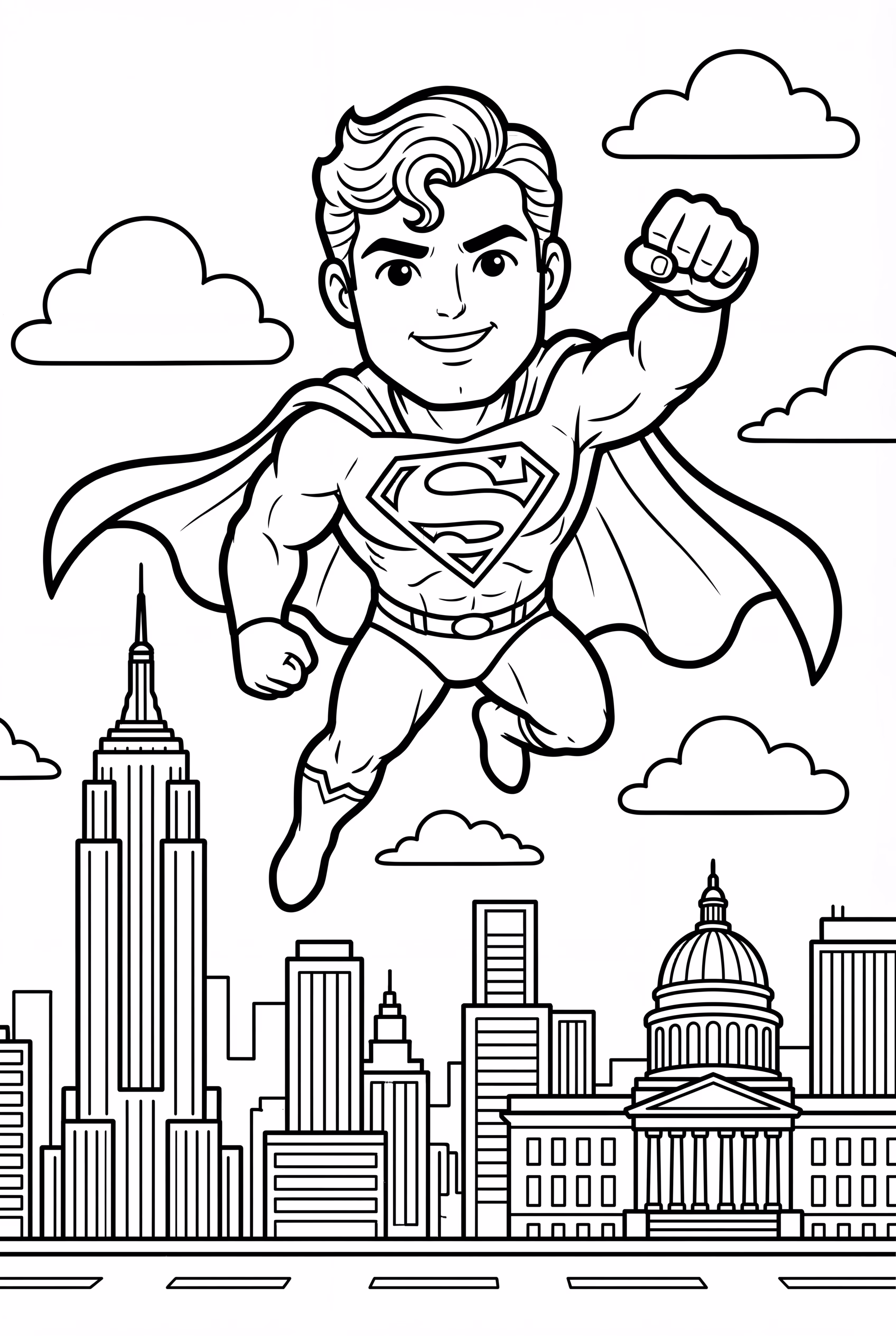 Superman Flying Over The City Of Metropolis