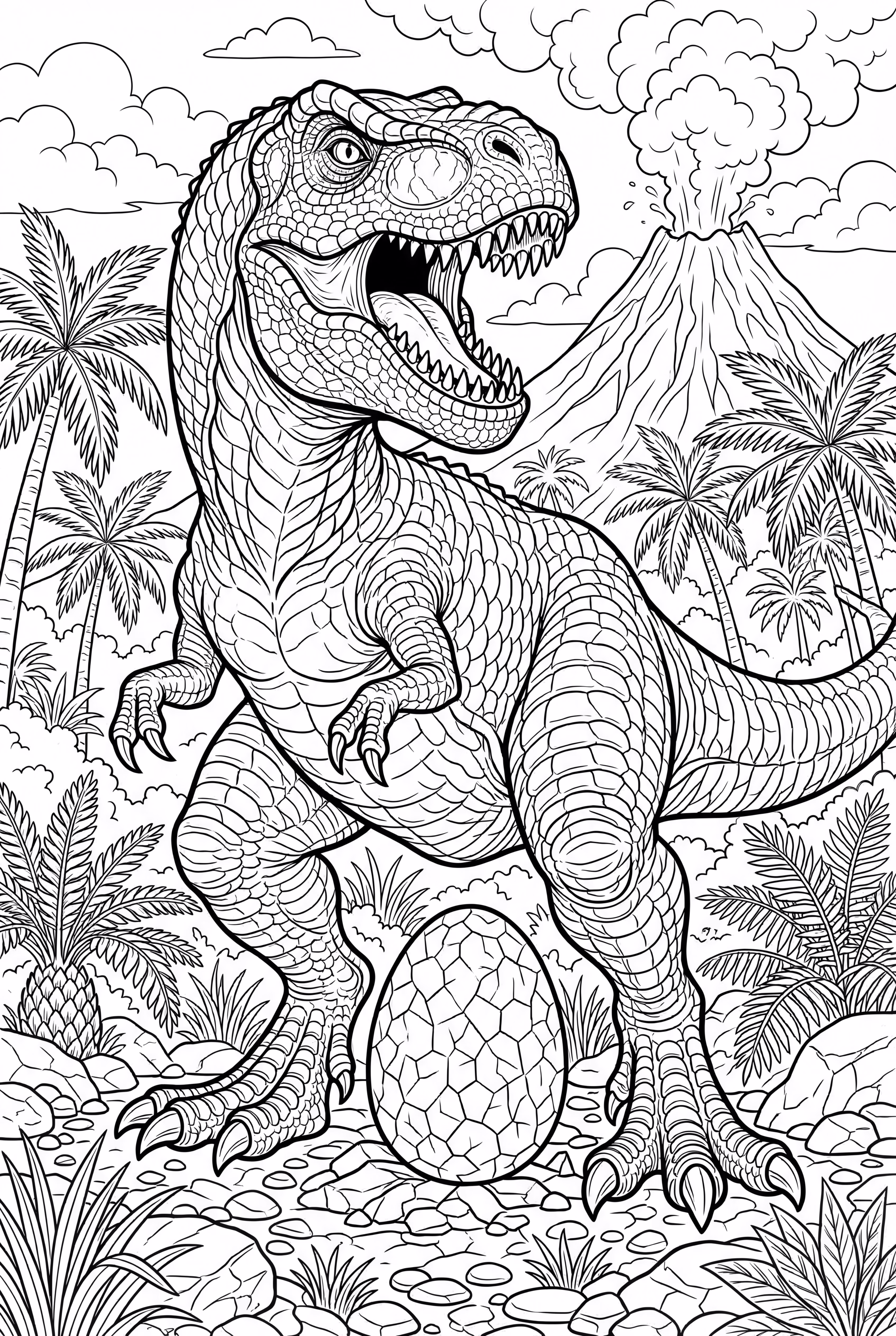 T-Rex rugissant au-dessus de son œuf géant