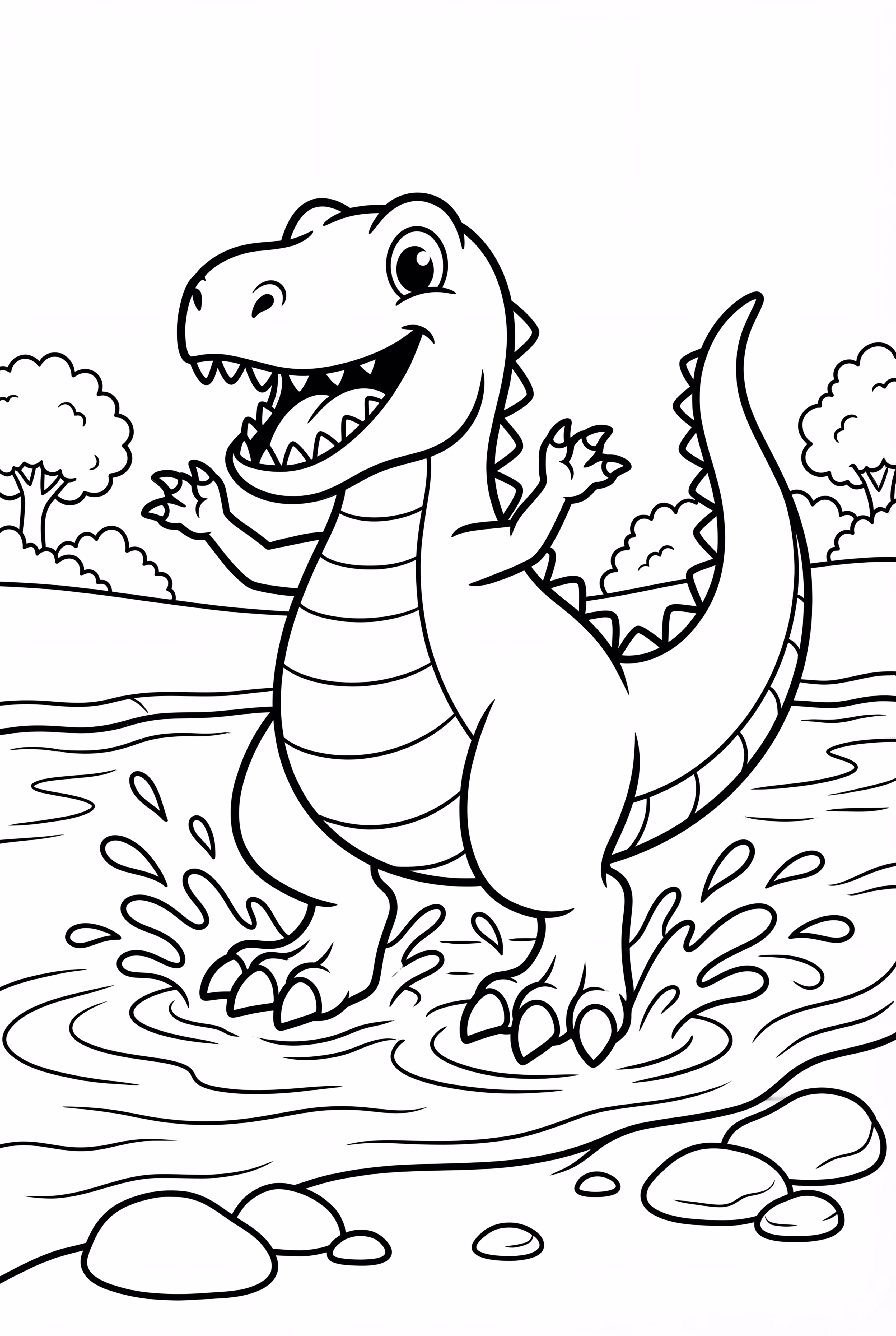 T-Rex Splashing In A River