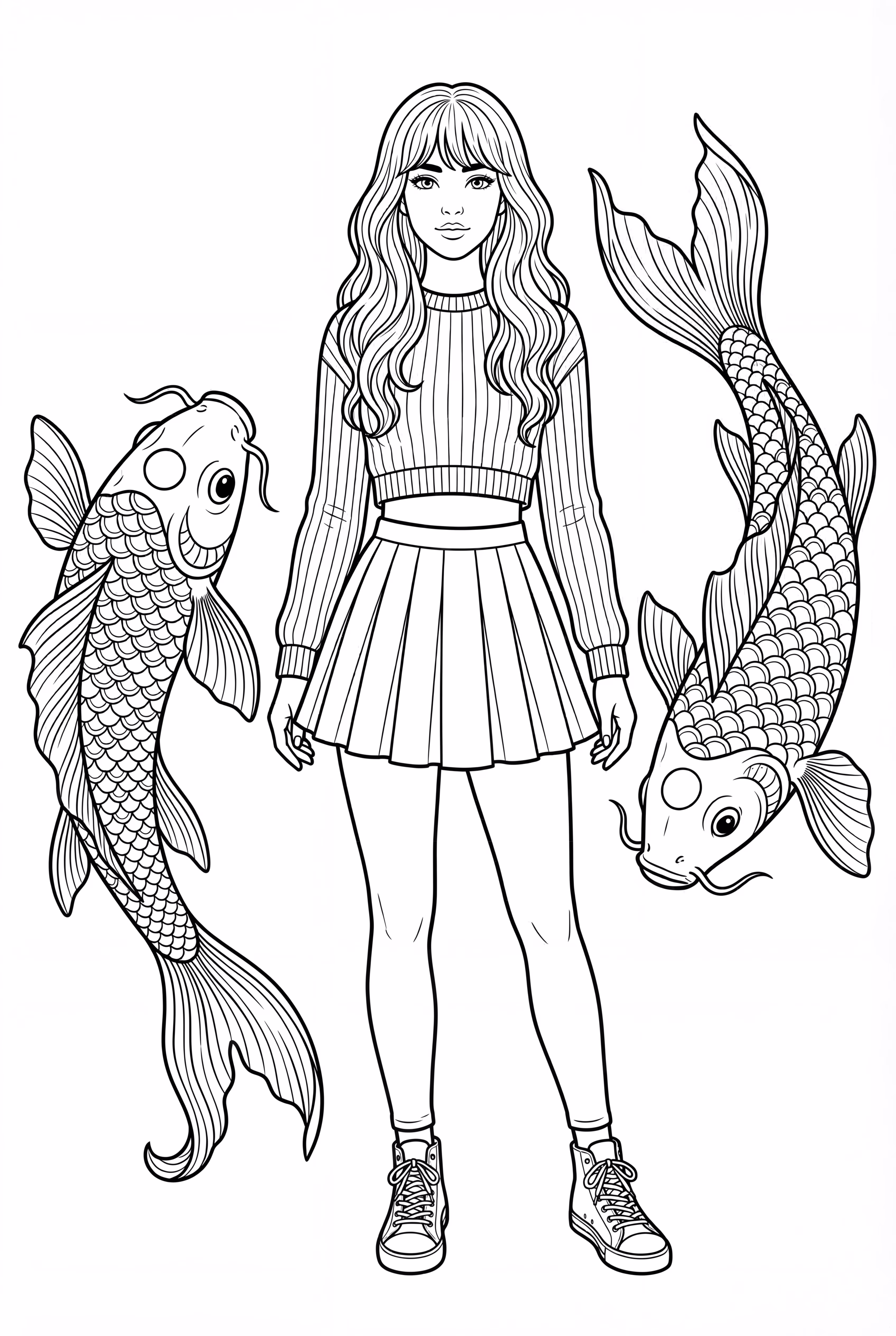 Taylor Swift With Koi Fish Pond Background