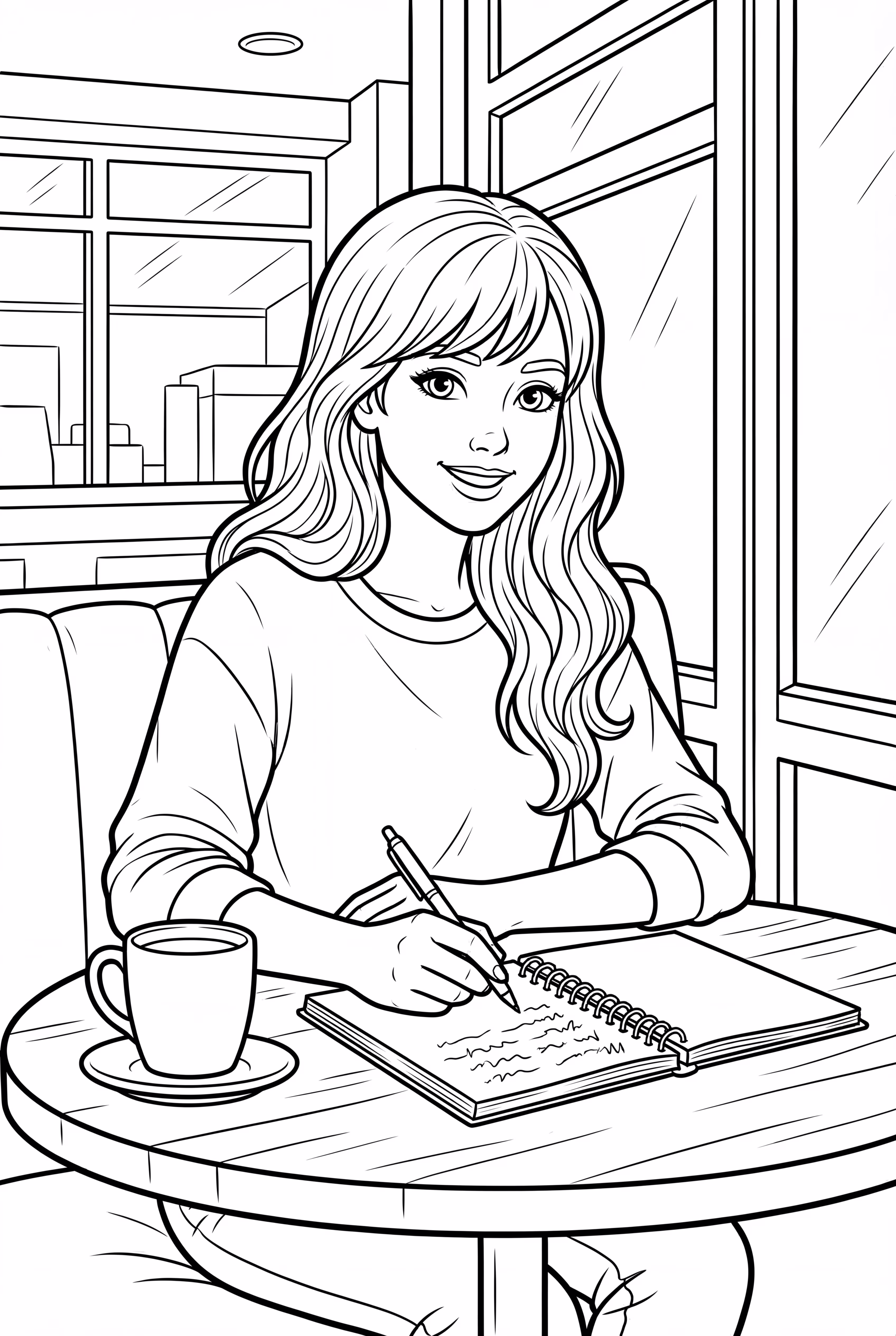 taylor swift writing lyrics in a cafe