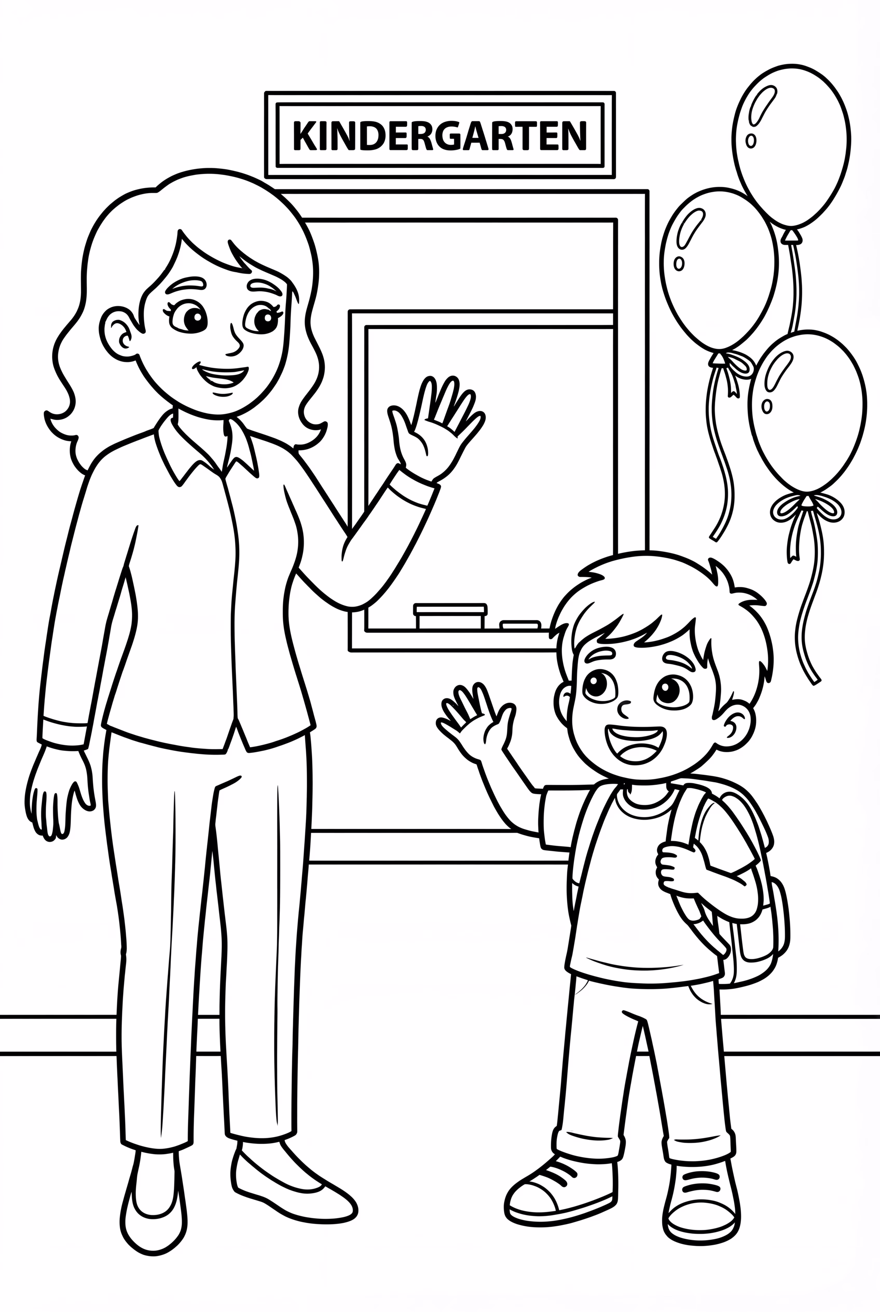 Teacher Greets Child Welcome To Kindergarten