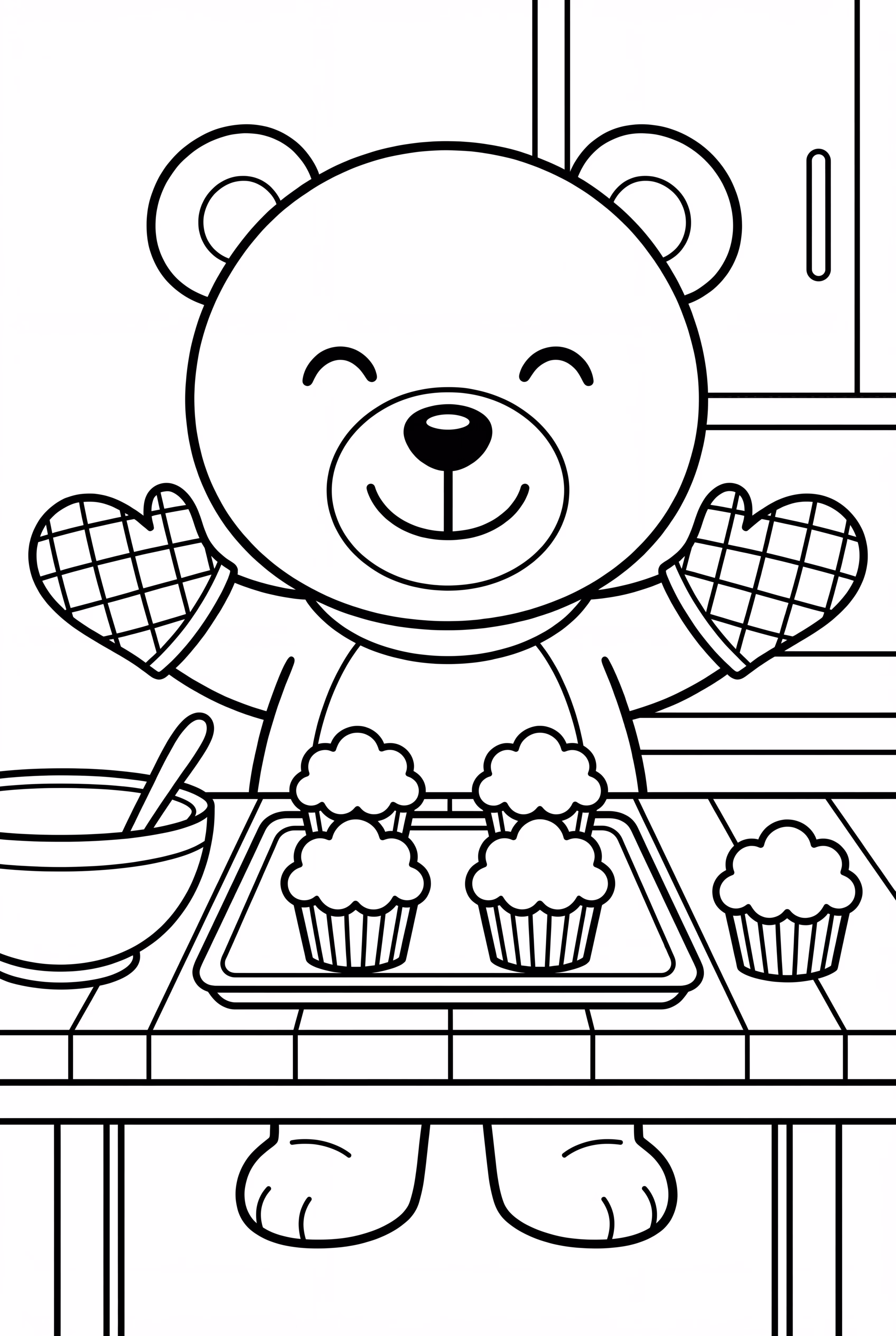 Teddy Bear Baking Cupcakes In The Kitchen