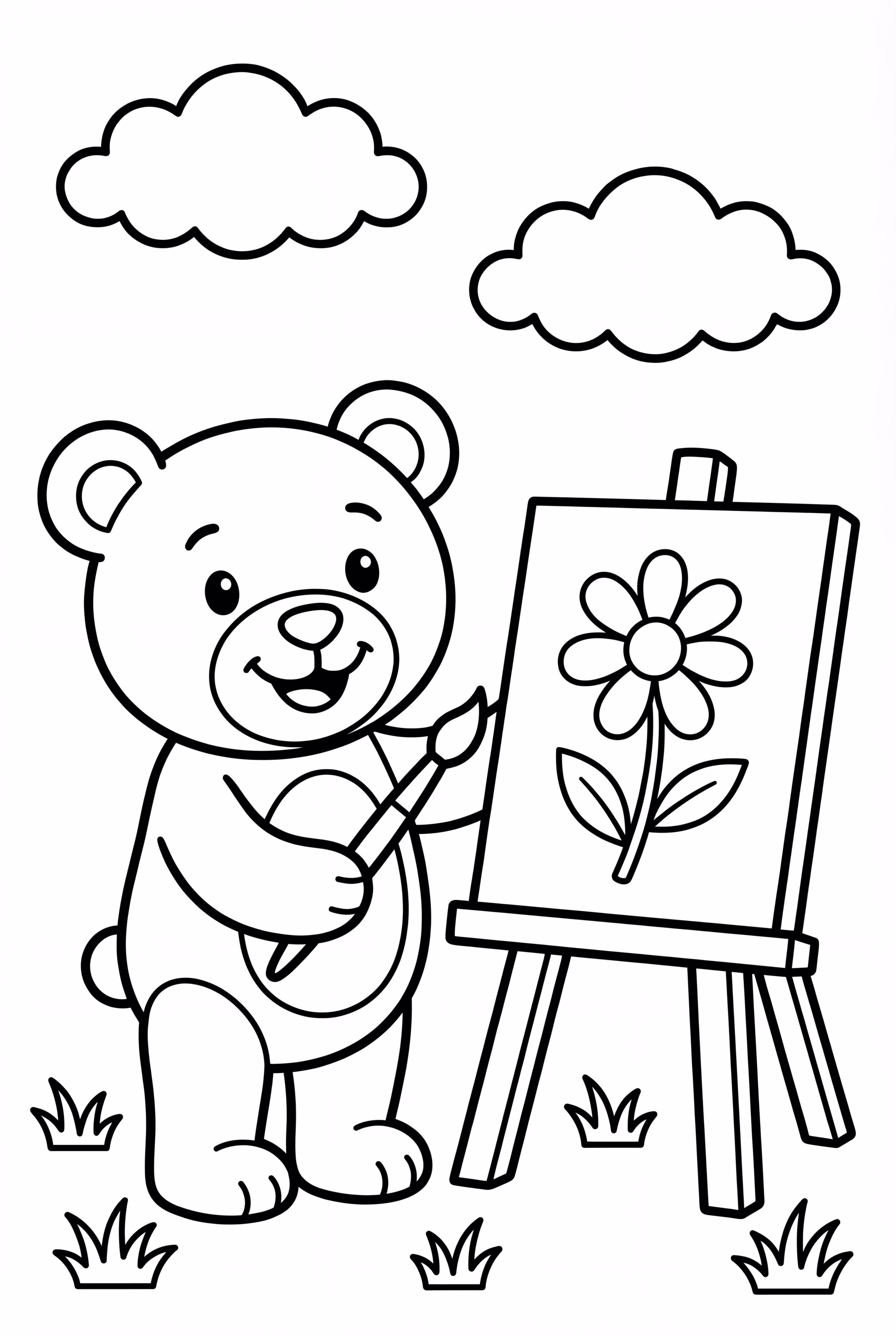 Teddy Bear Painting On An Easel