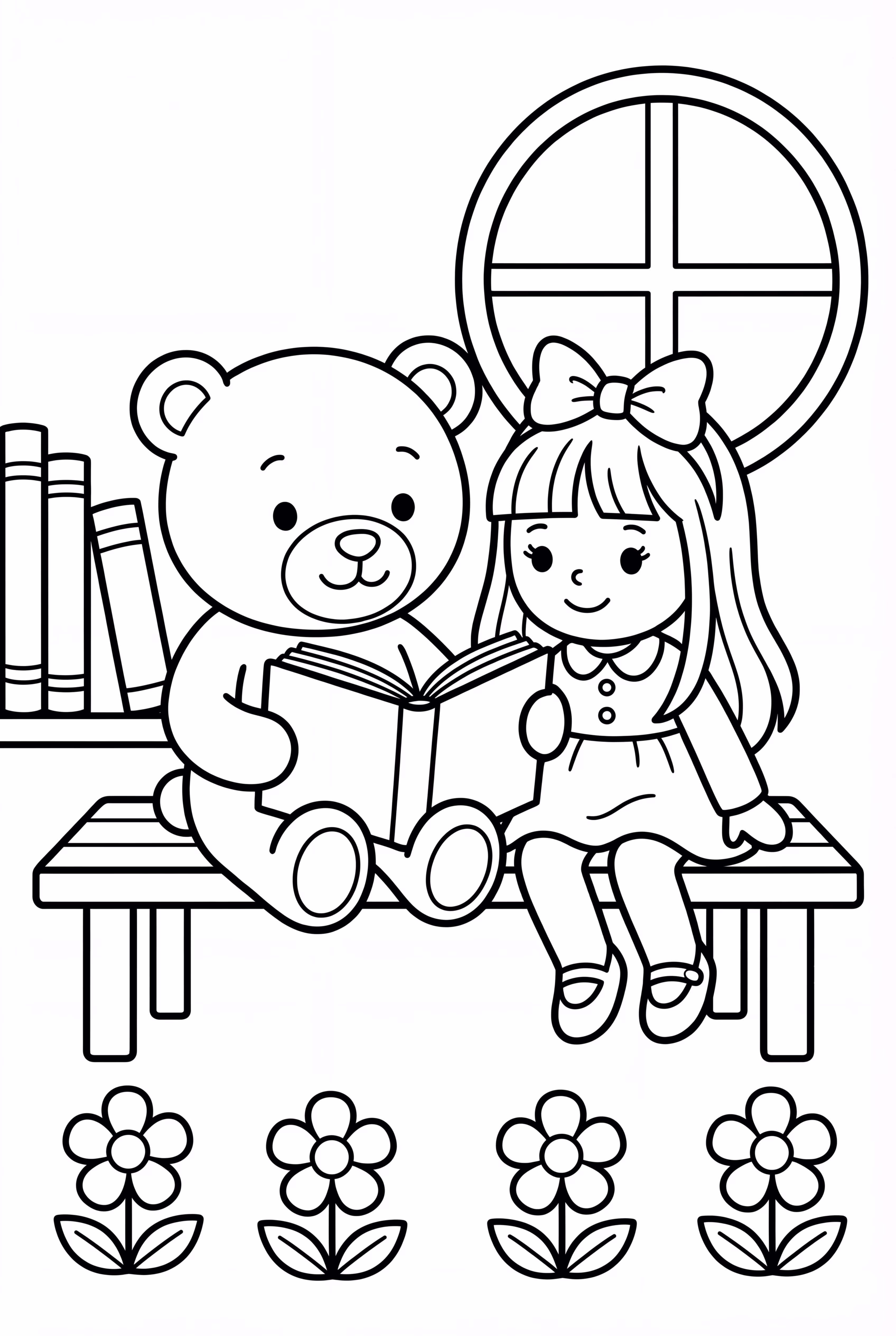 Teddy Bear Reading A Book To A Doll