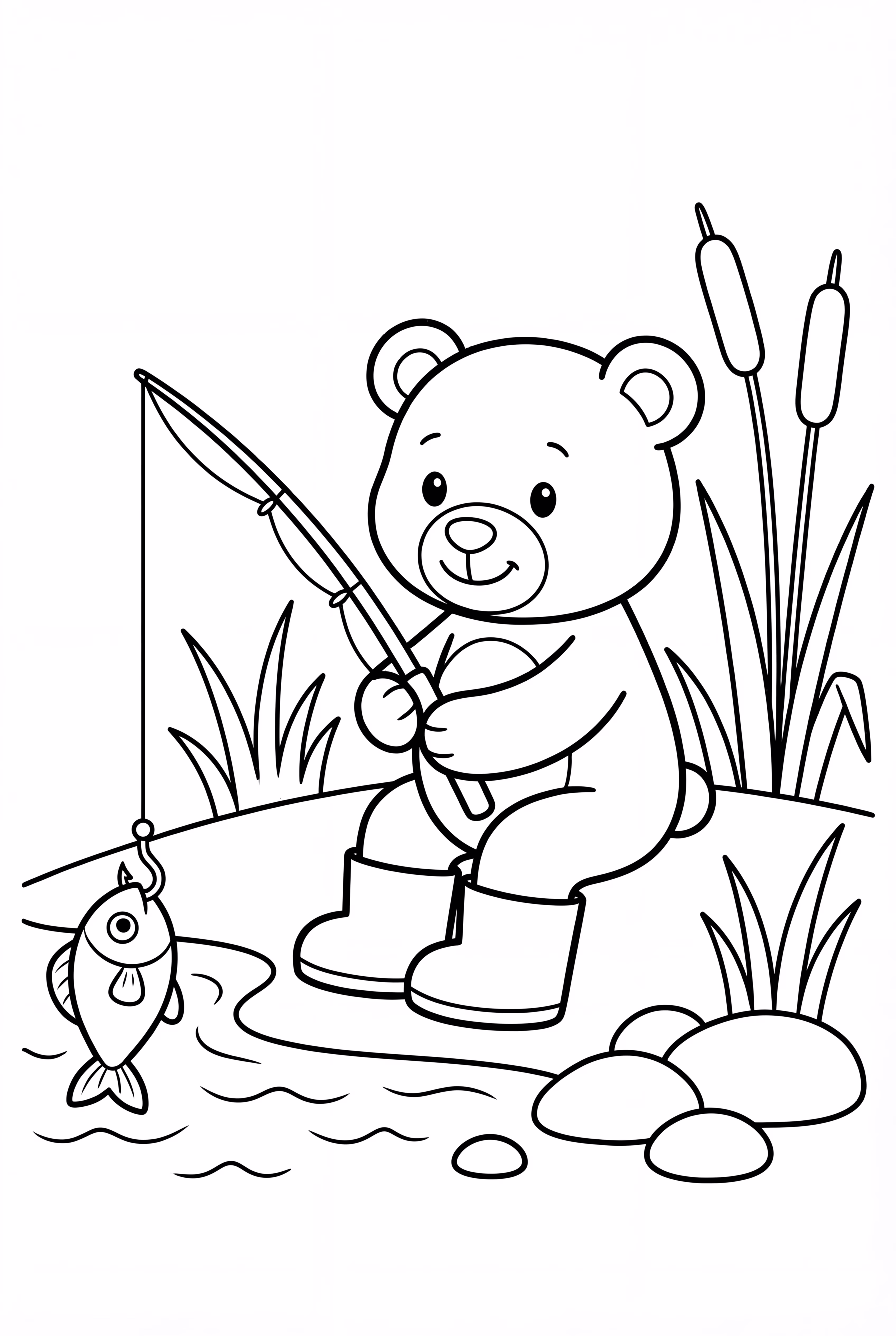 Teddy Bear With A Fishing Rod And Fish