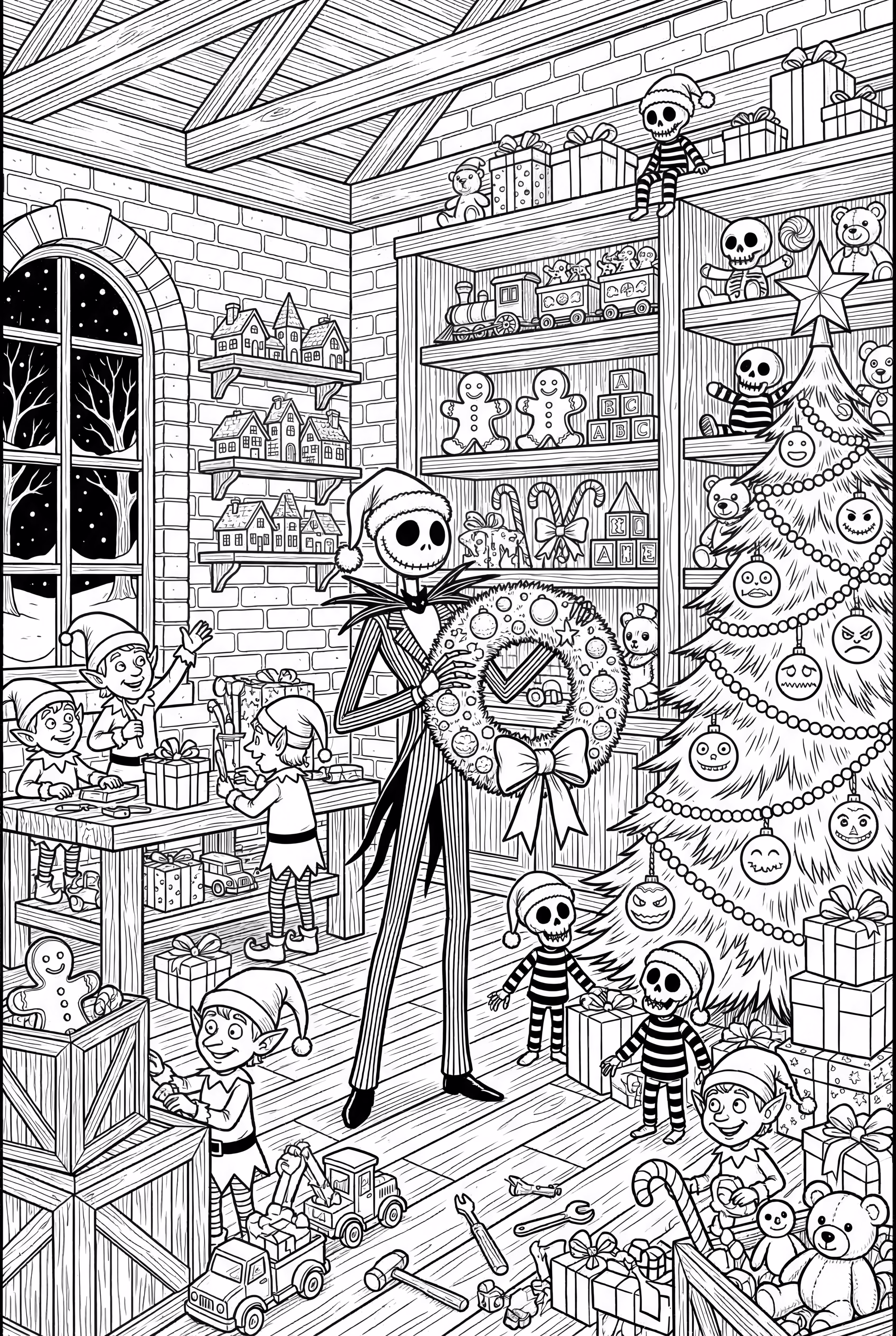 El ocupado taller de la ciudad navideña en Pesadilla antes de Navidad
