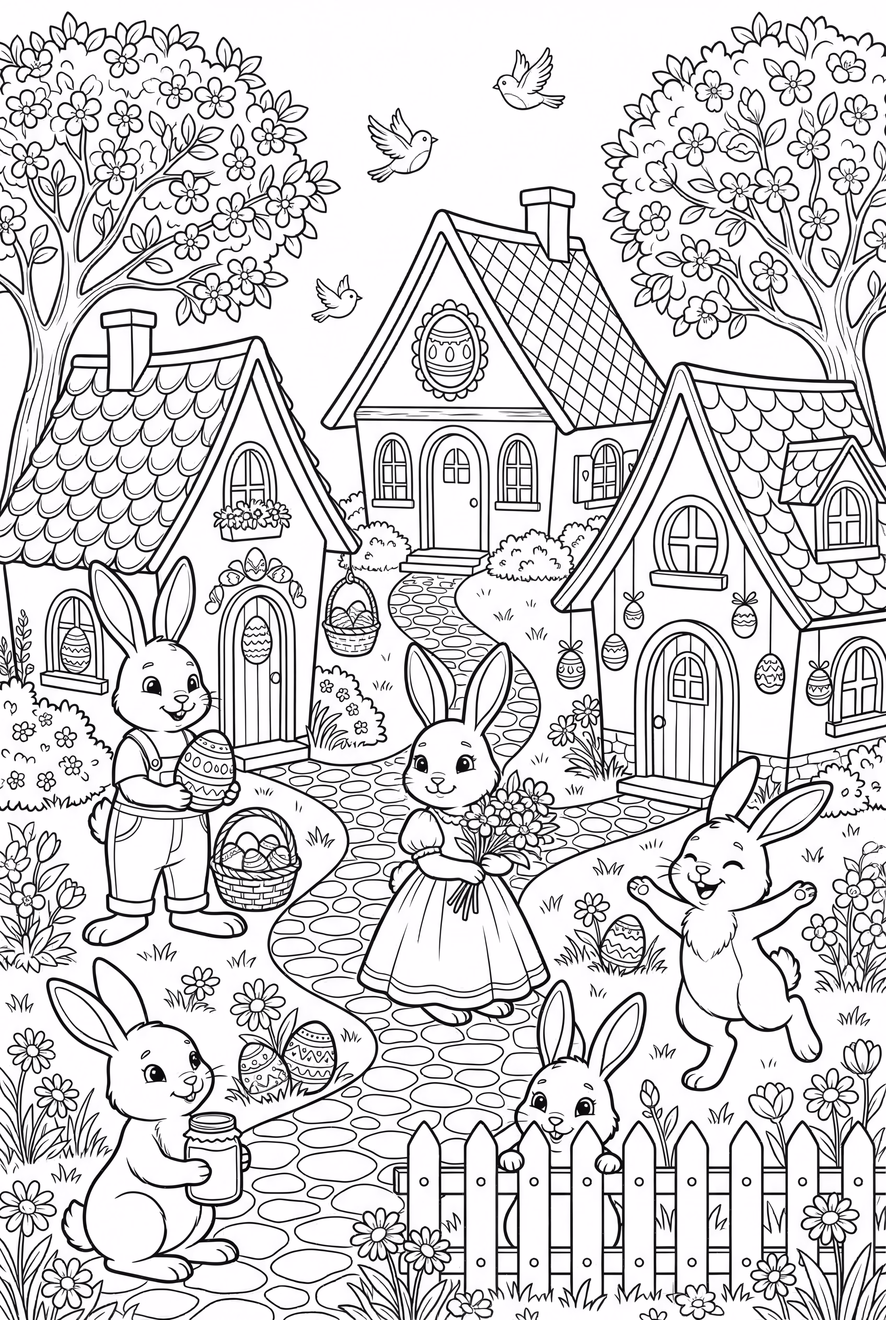 春天里的复活节兔子村