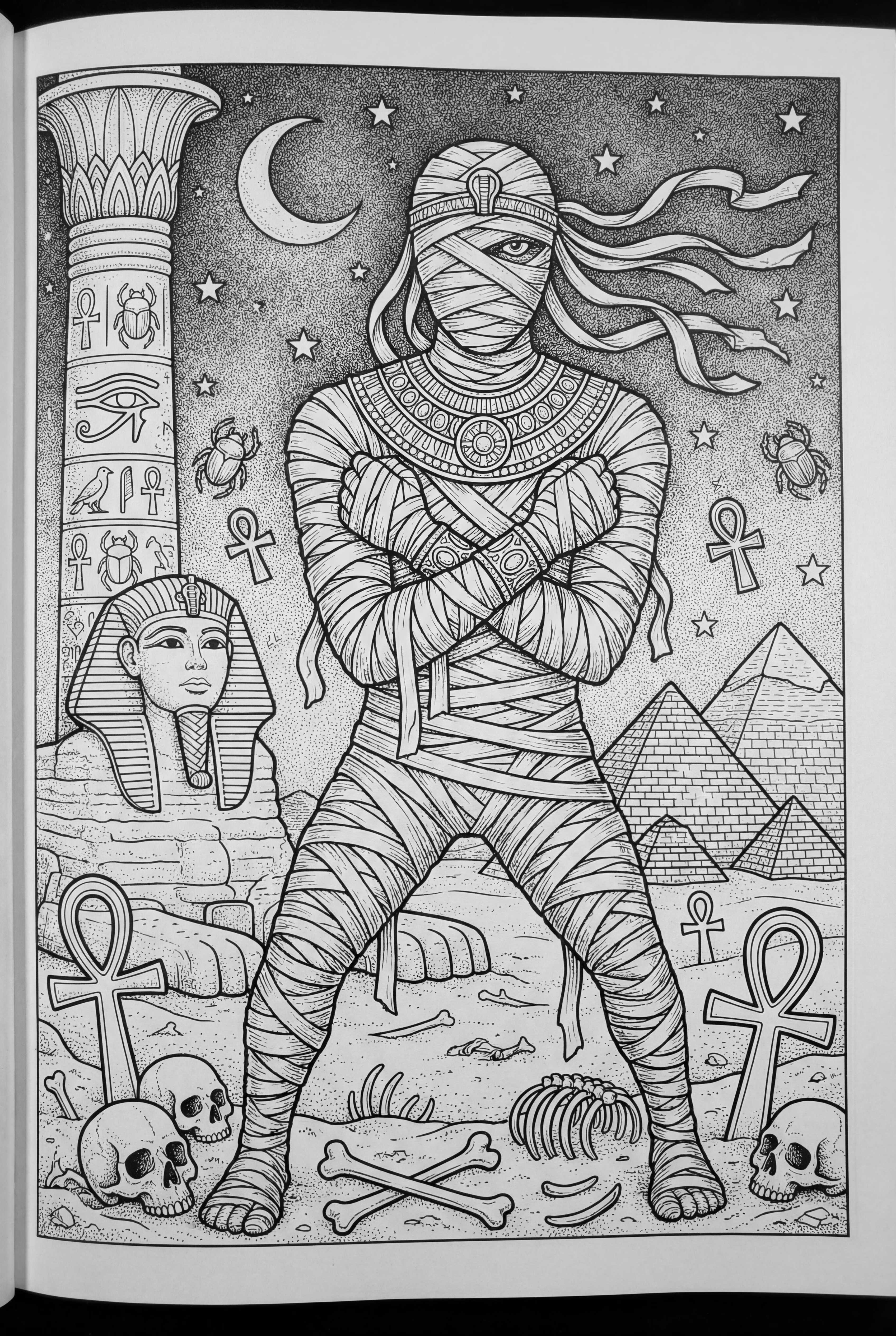 伟大的木乃伊站在狮身人面像前