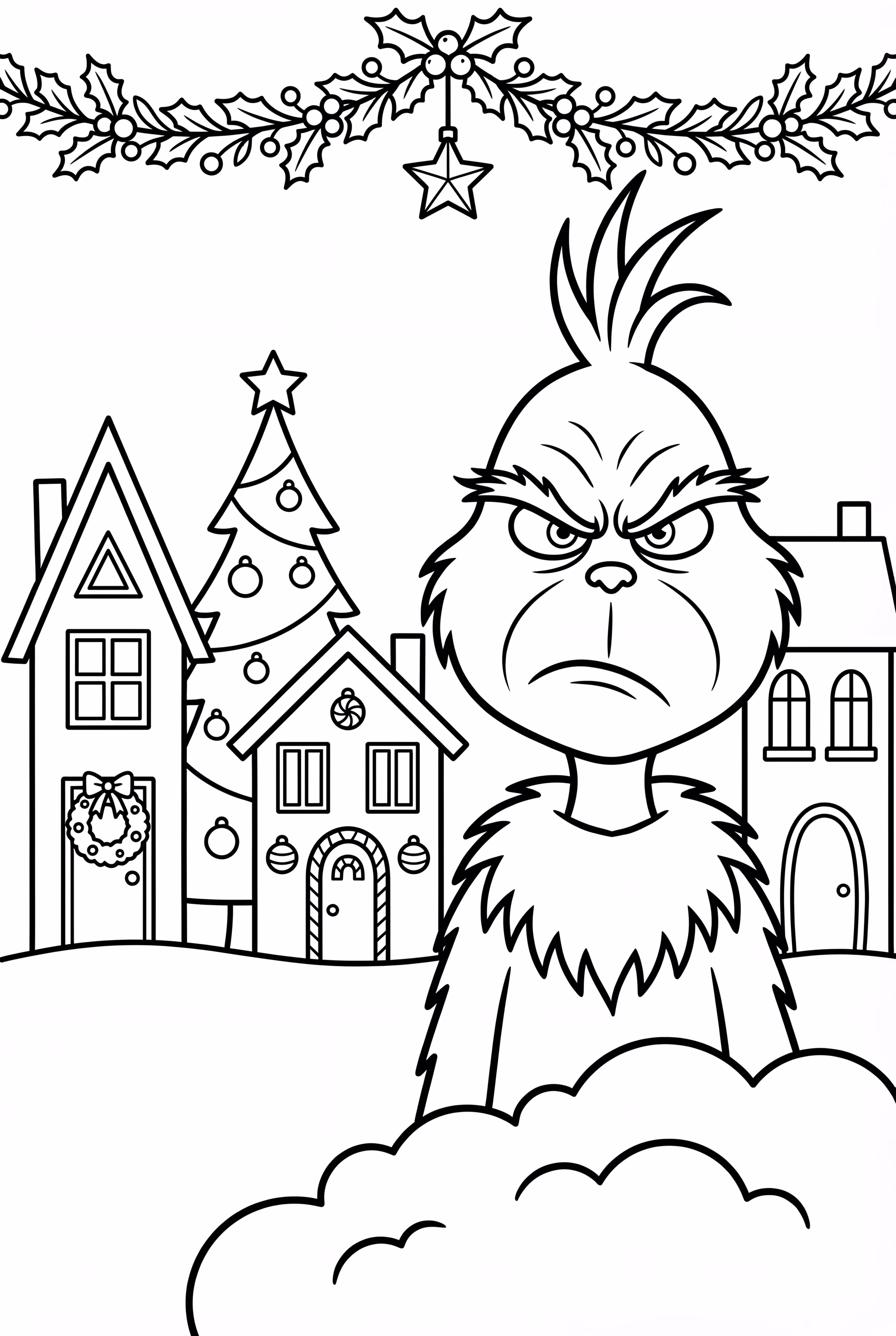 The Grinch Frowning At Festive Village