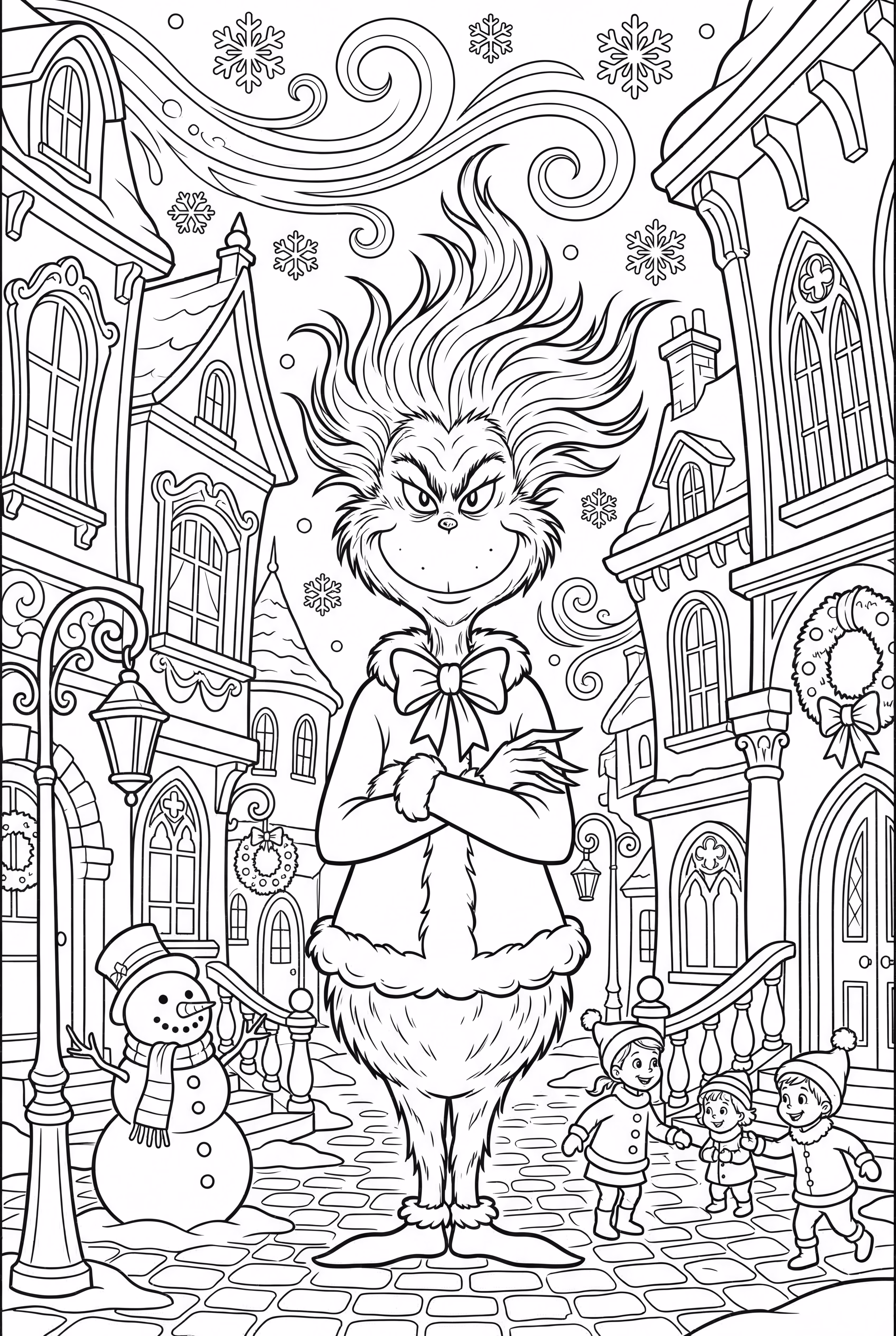 The Grinch playing with Whoville children