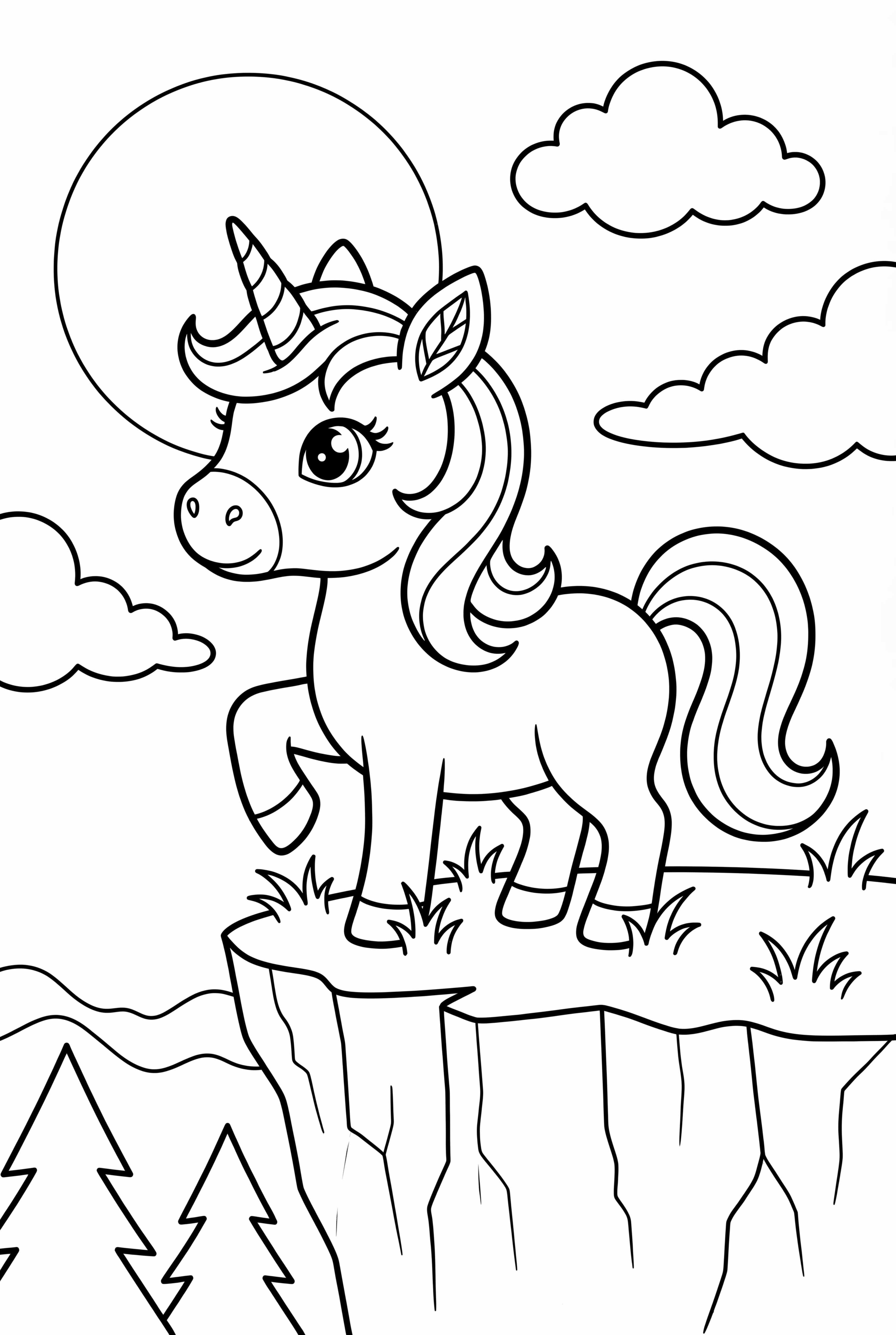 the last unicorn standing on a cliff during sunset