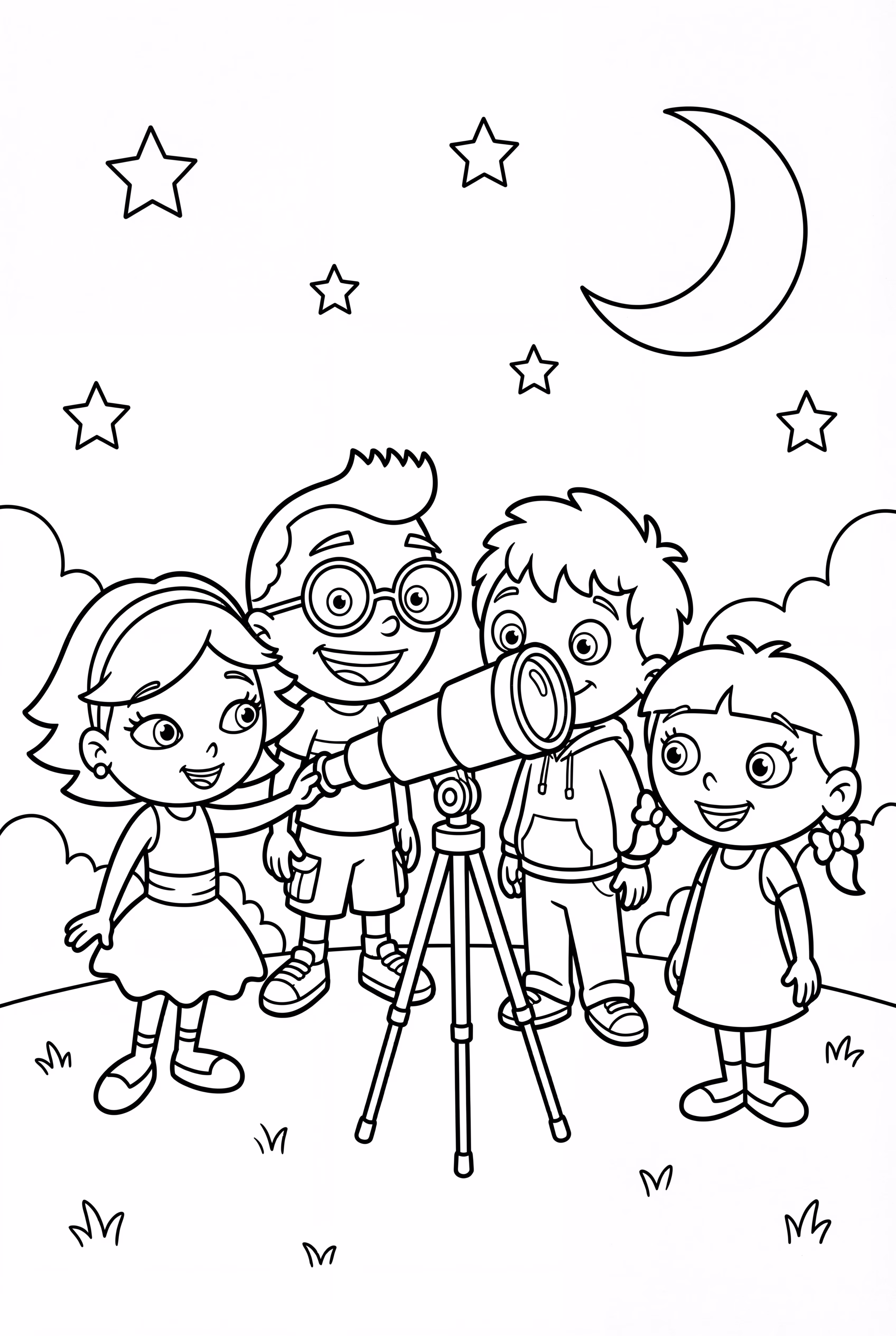 The Little Einsteins Looking Through A Telescope