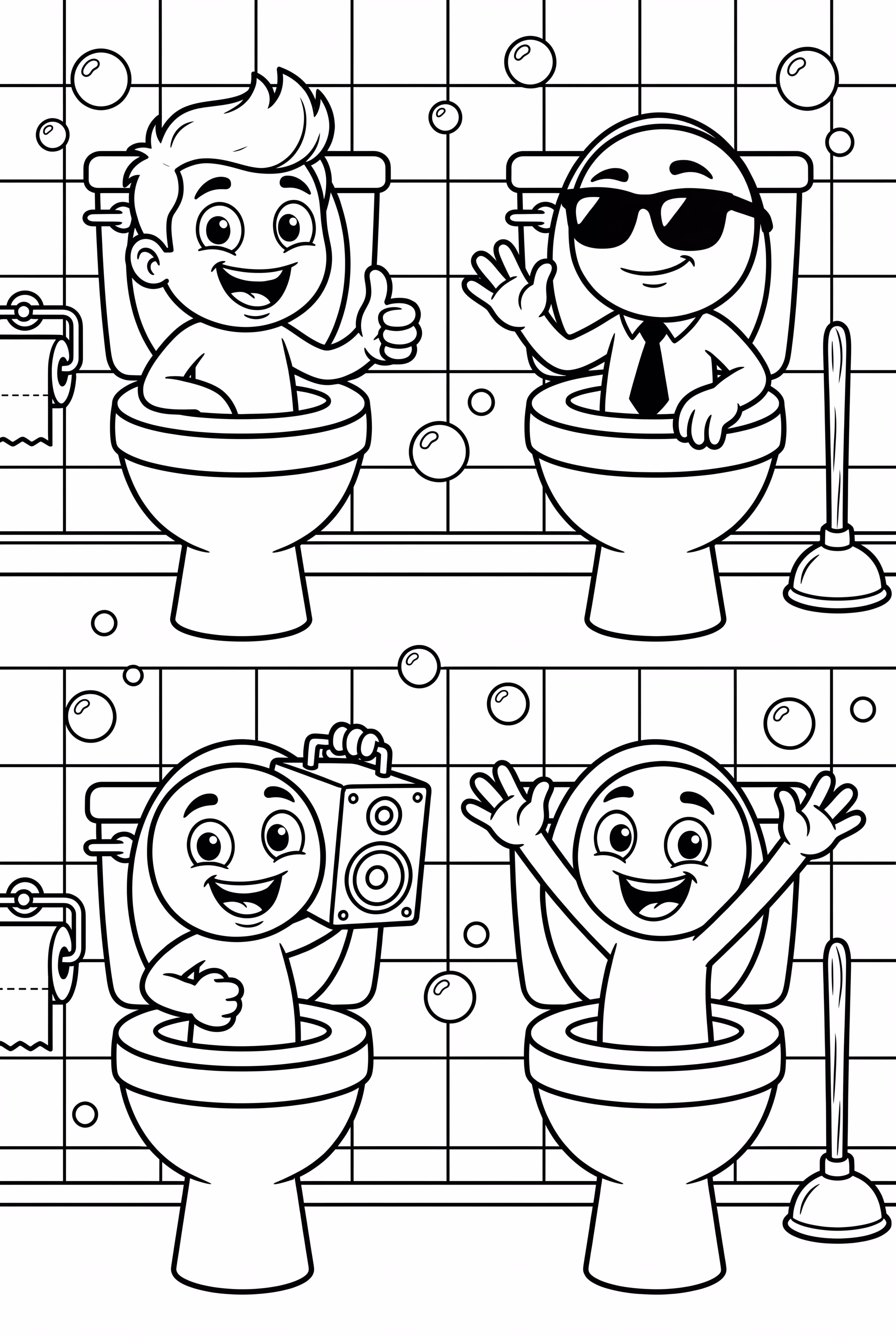 主要的 Skibidi 廁所角色們一起