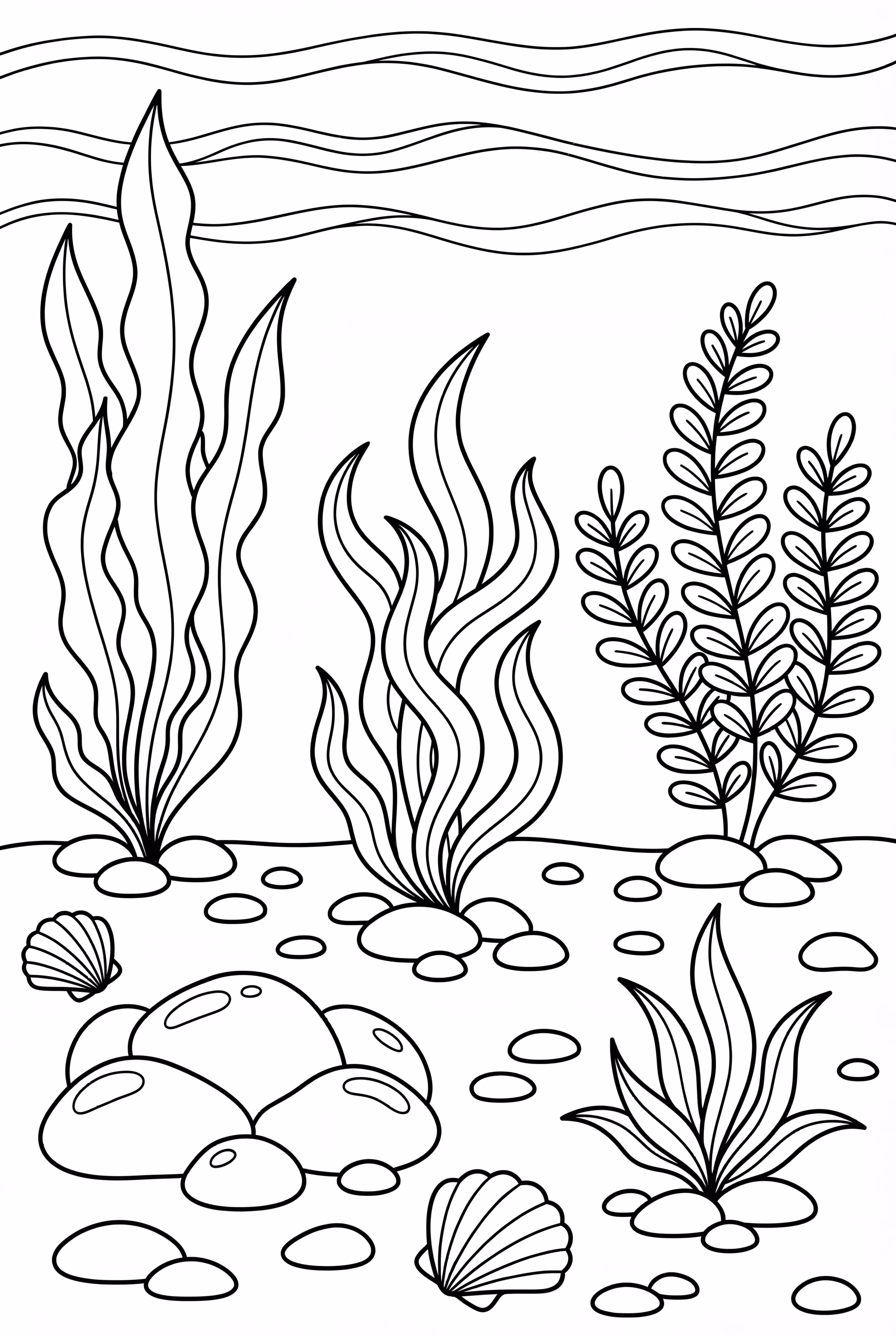 O Fundo do Oceano com Plantas e Pedras