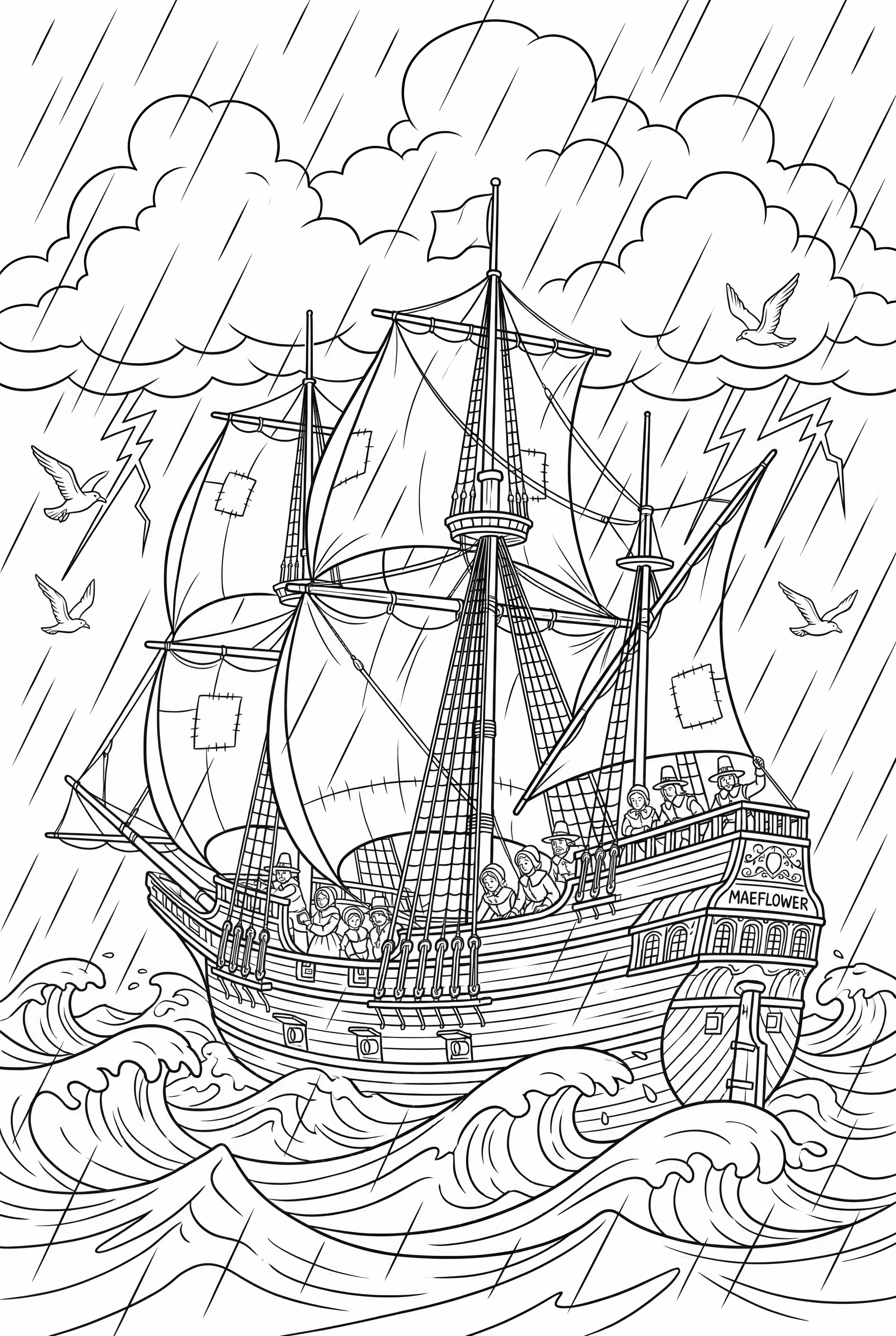 The Pilgrim Mayflower Voyage In A Storm