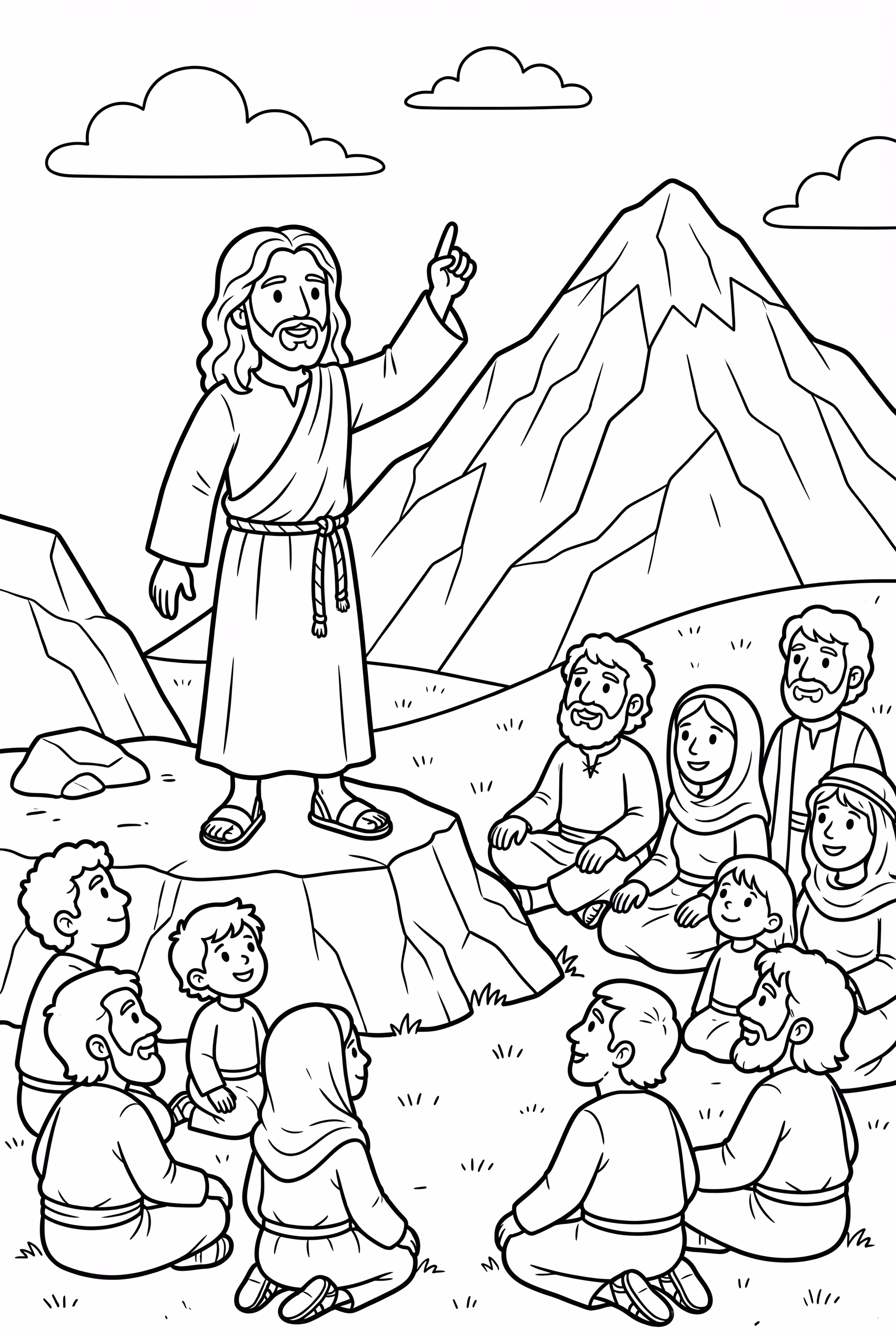 Die Bergpredigt mit Jesus und der Menschenmenge