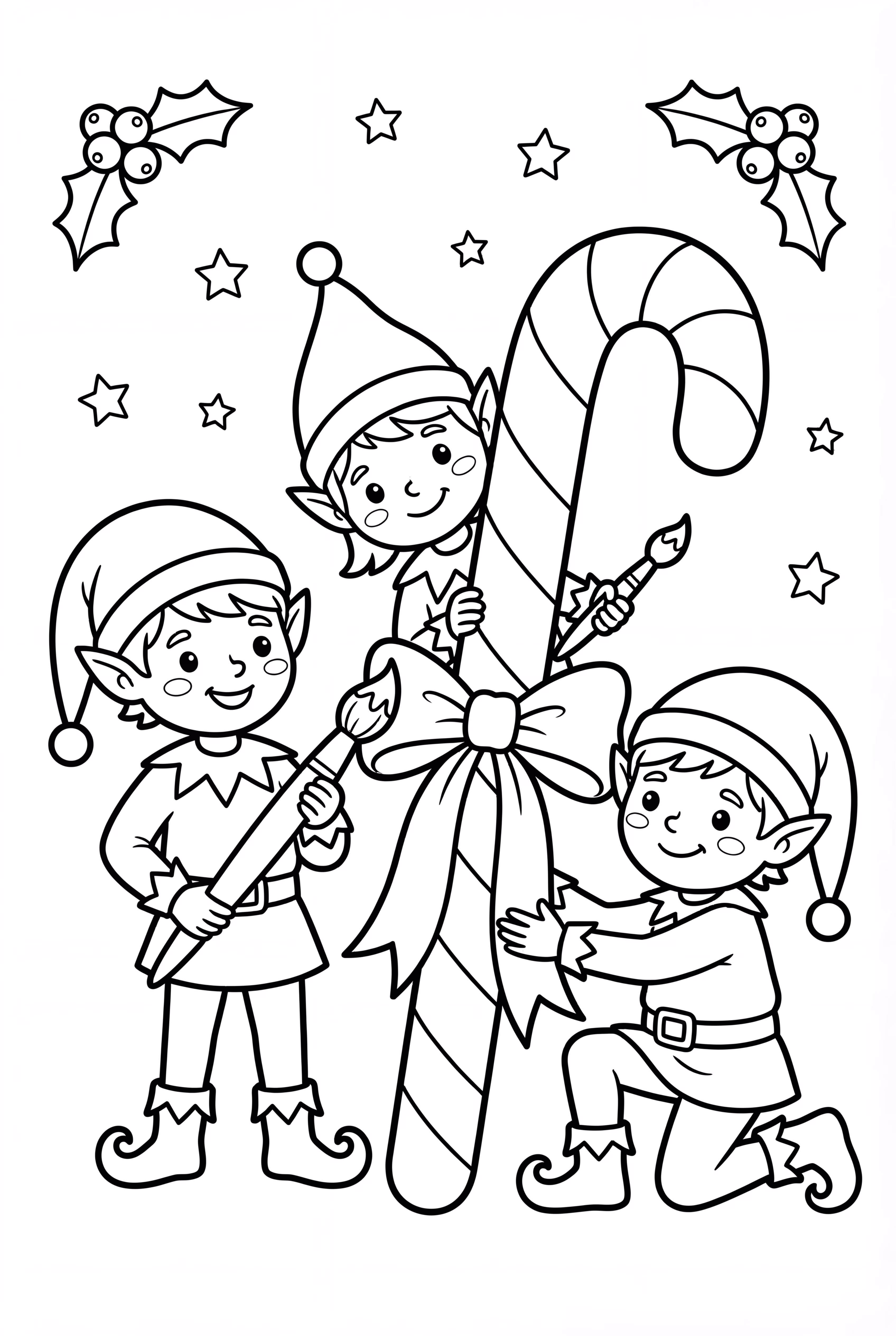 Three Elves Making A Candy Cane