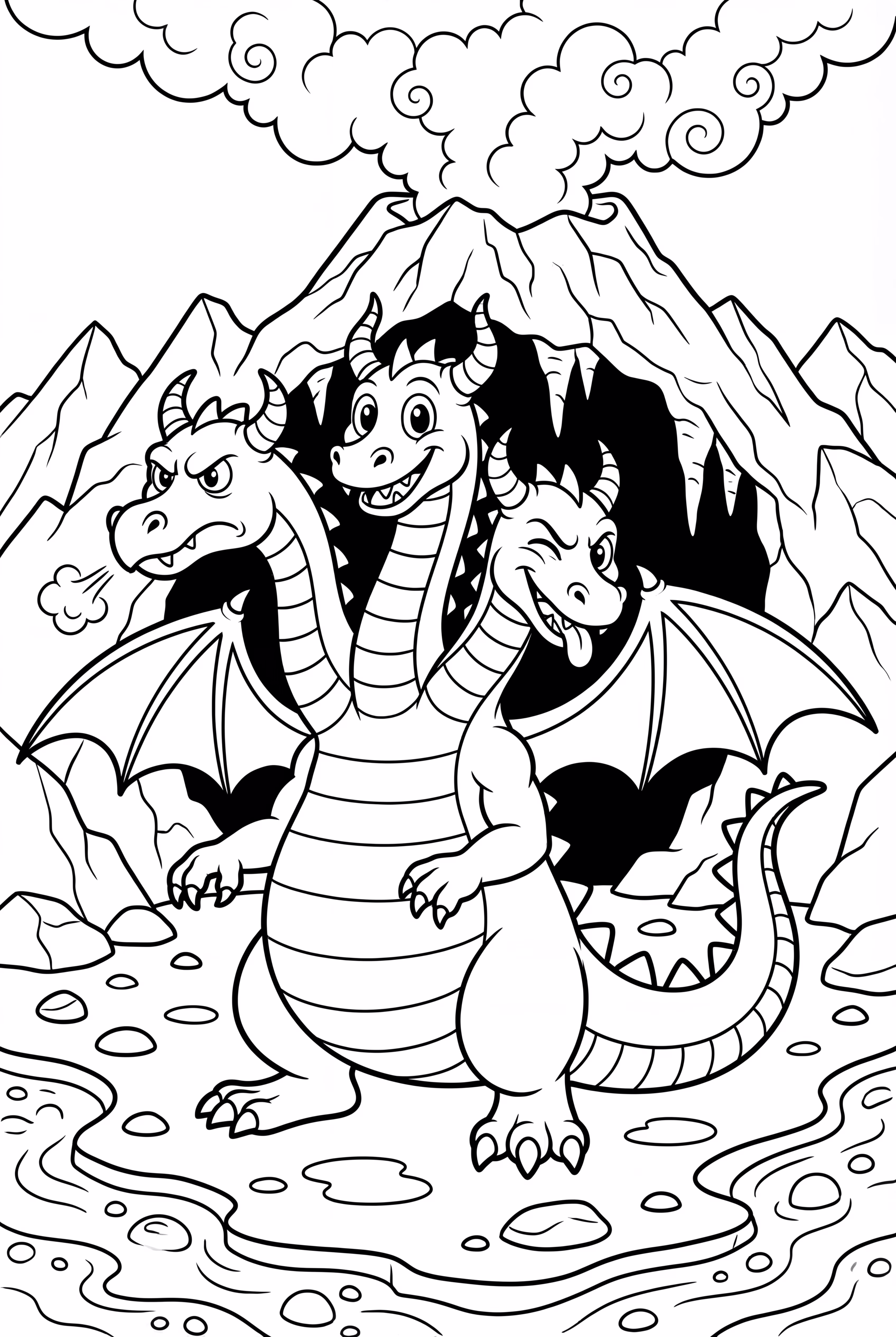 Three Headed Dragon Guarding Lava Cave