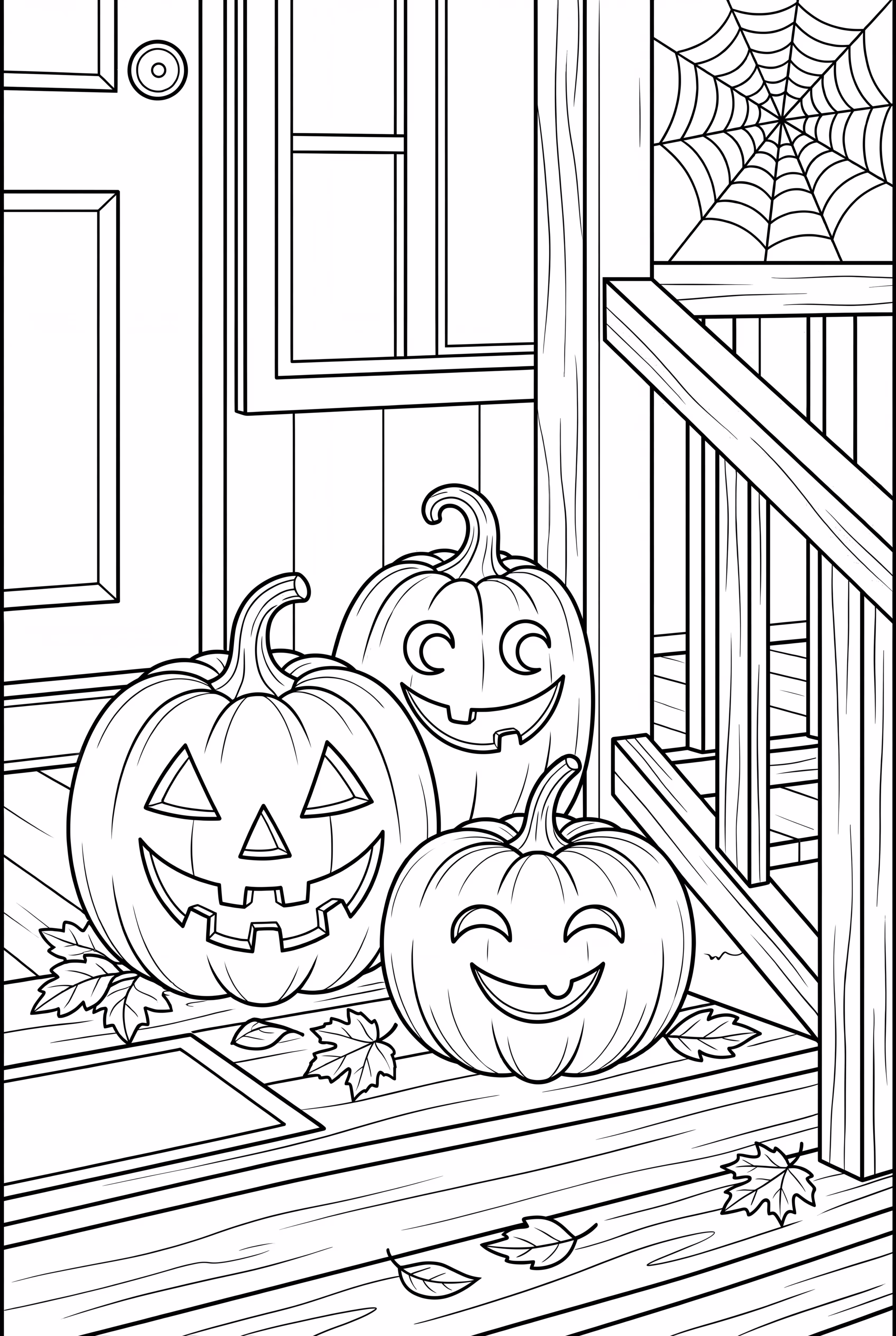 Three Jack-O-Lanterns on a Porch for Halloween 2025