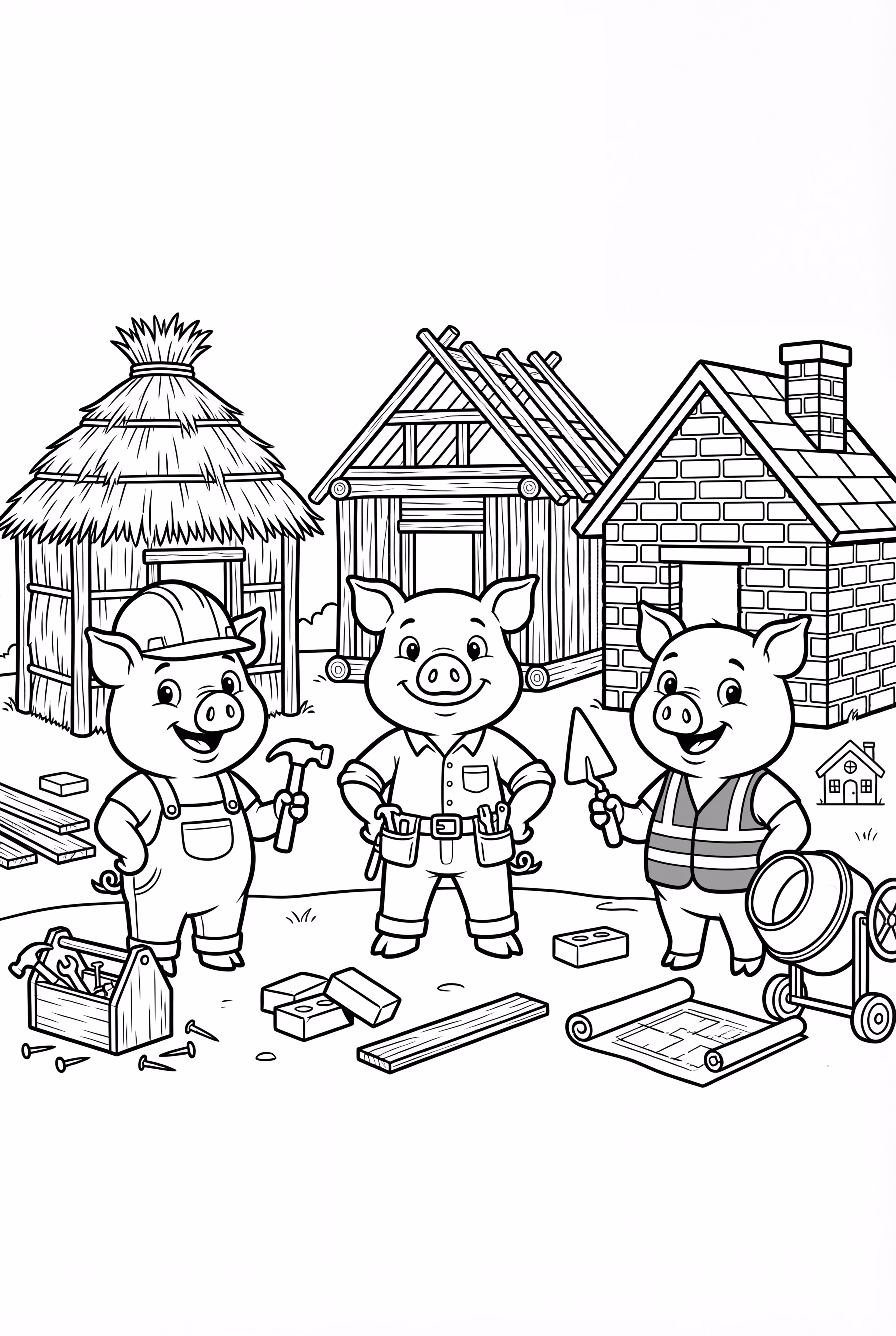 Three Little Pigs Building Their Houses -2