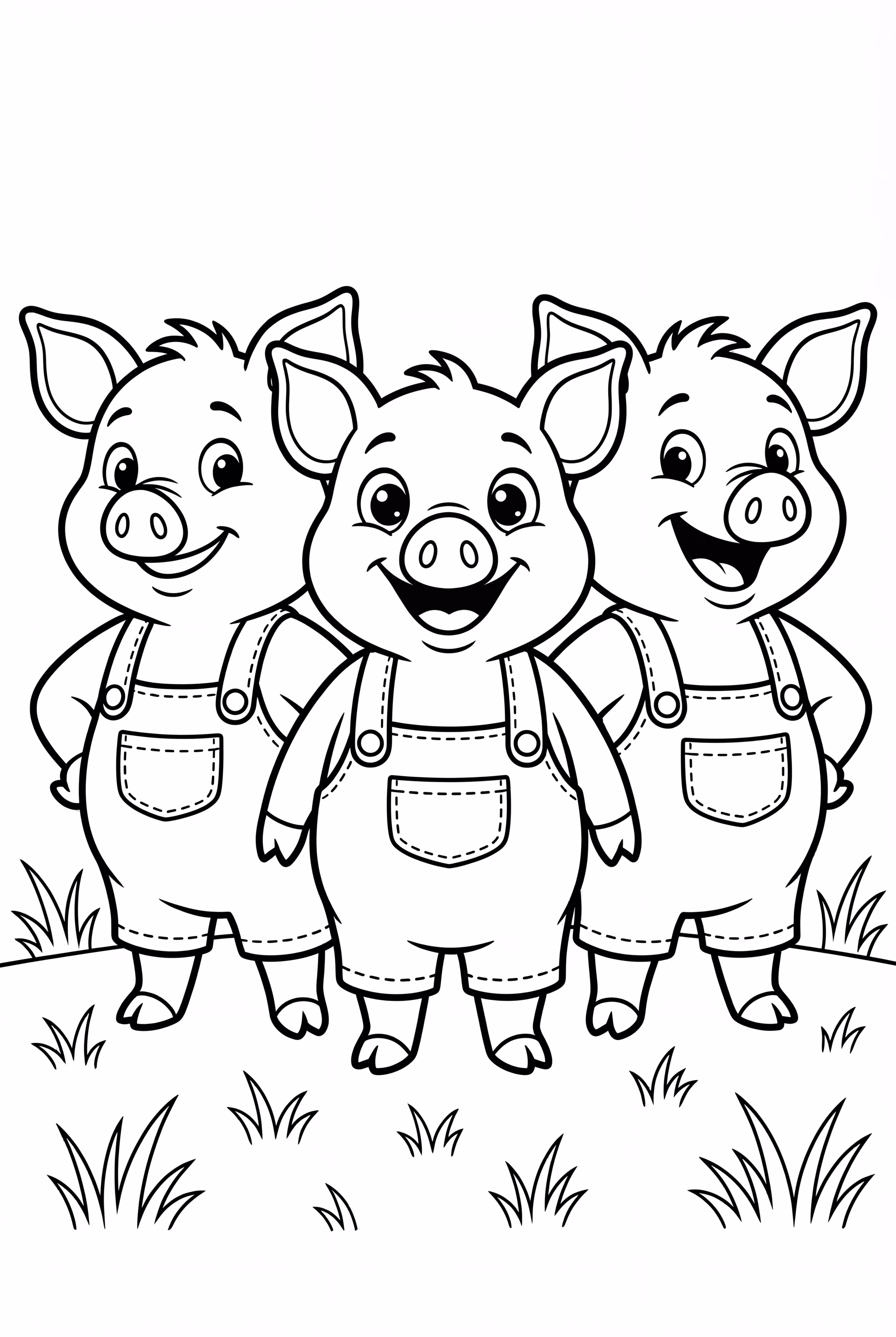 Three Little Pigs Building Their Houses