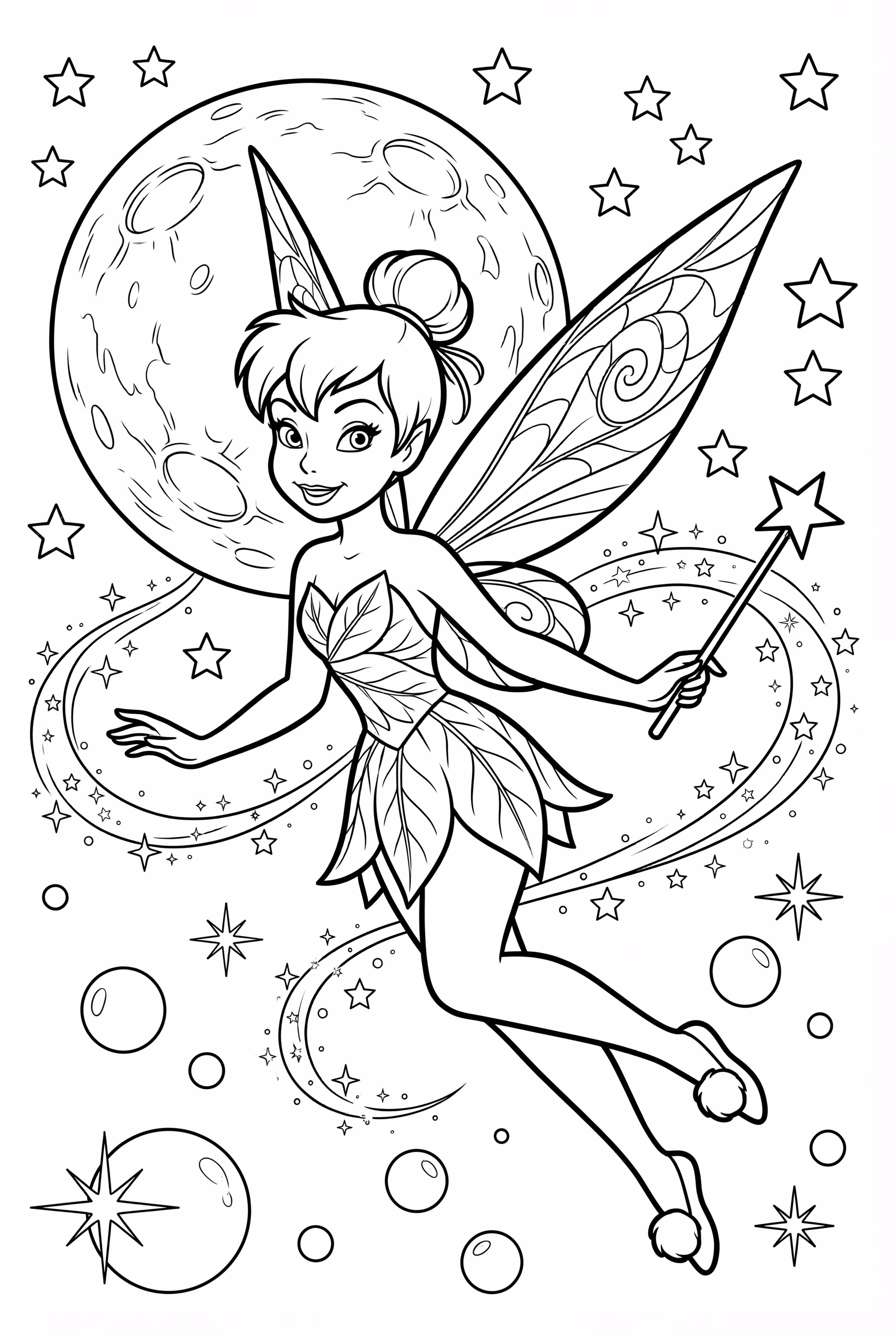 Clochette lançant un sort sous une pleine lune