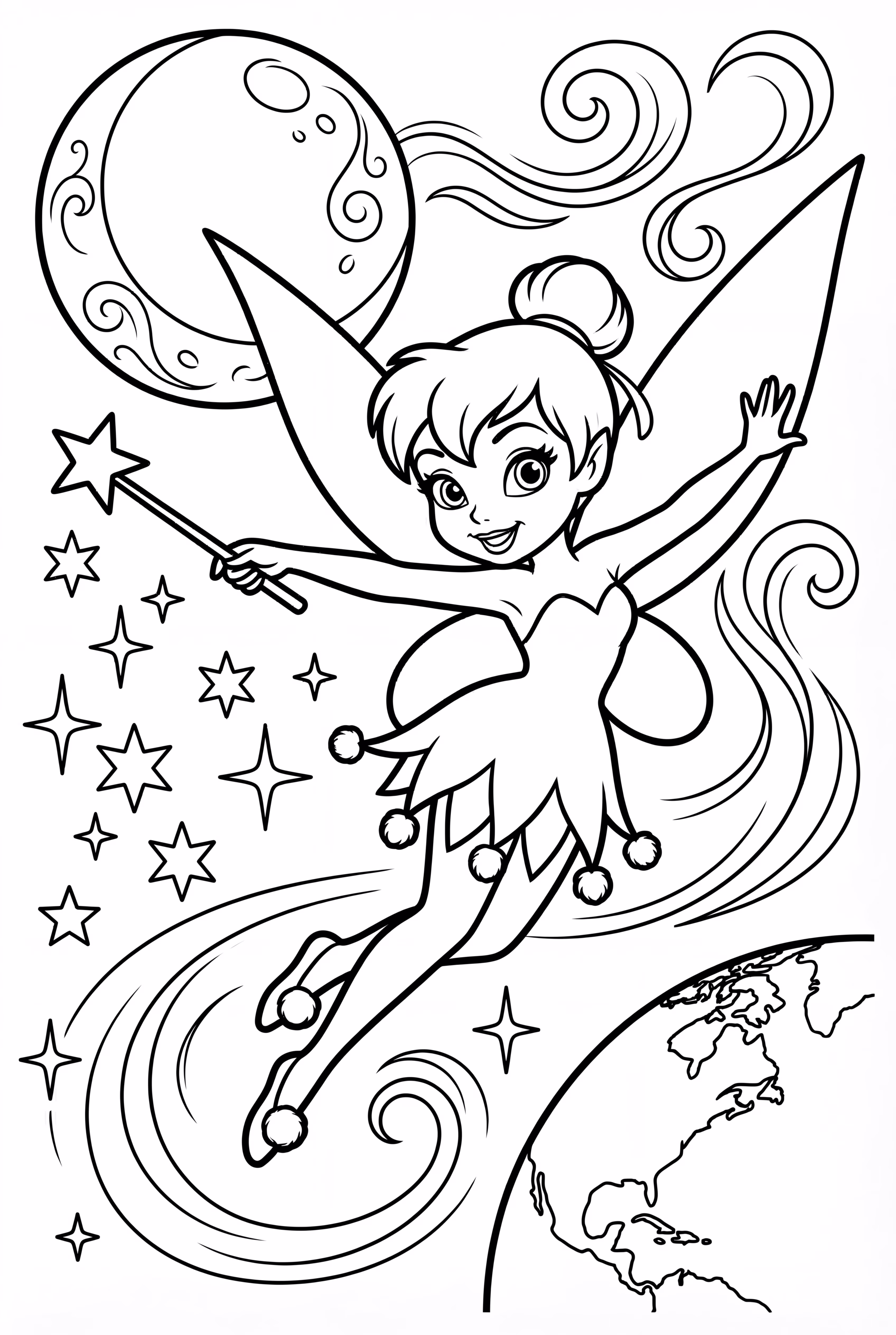 Tinkerbell lançant un sort sous une pleine lune