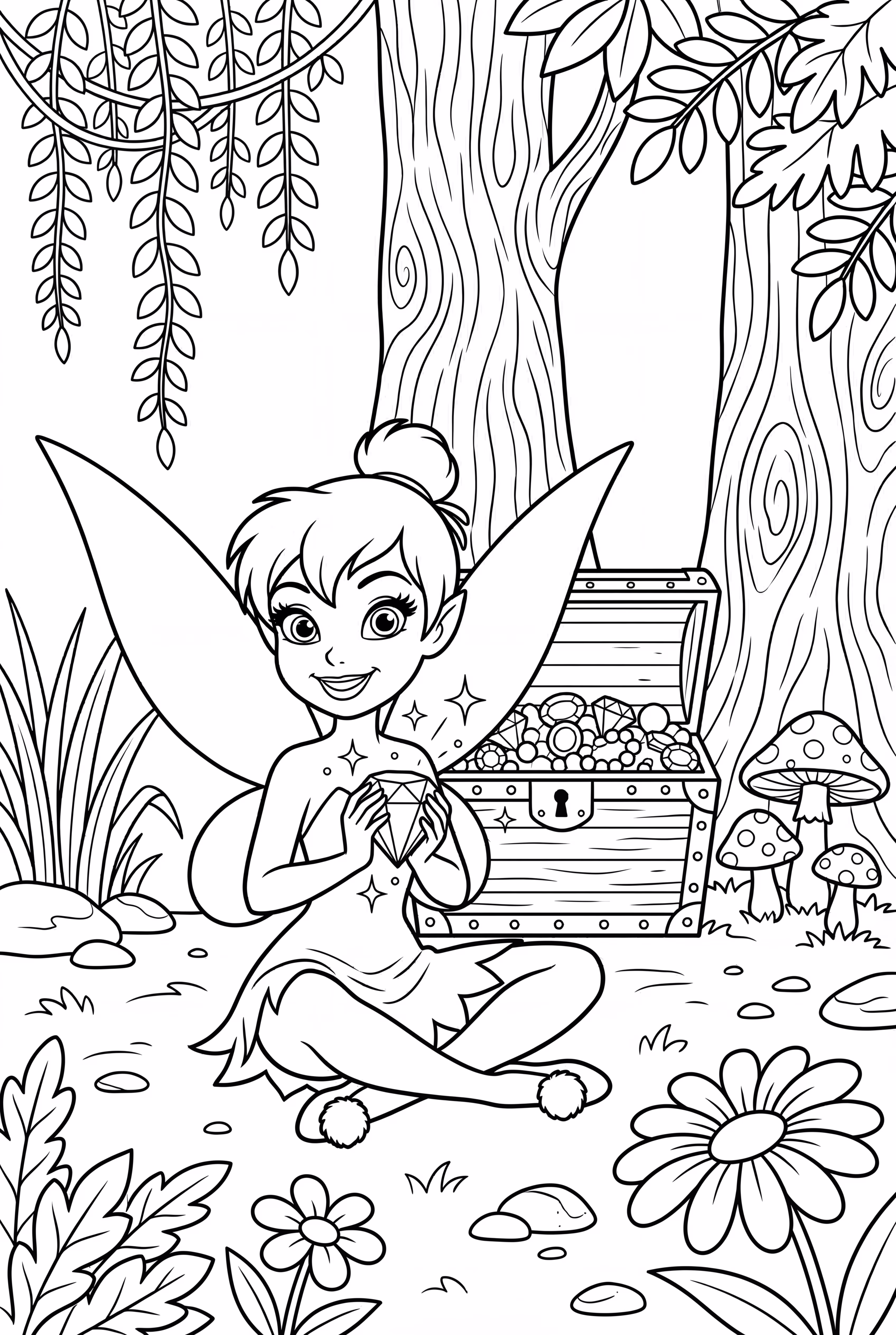 tinkerbell discovering a hidden treasure in the forest