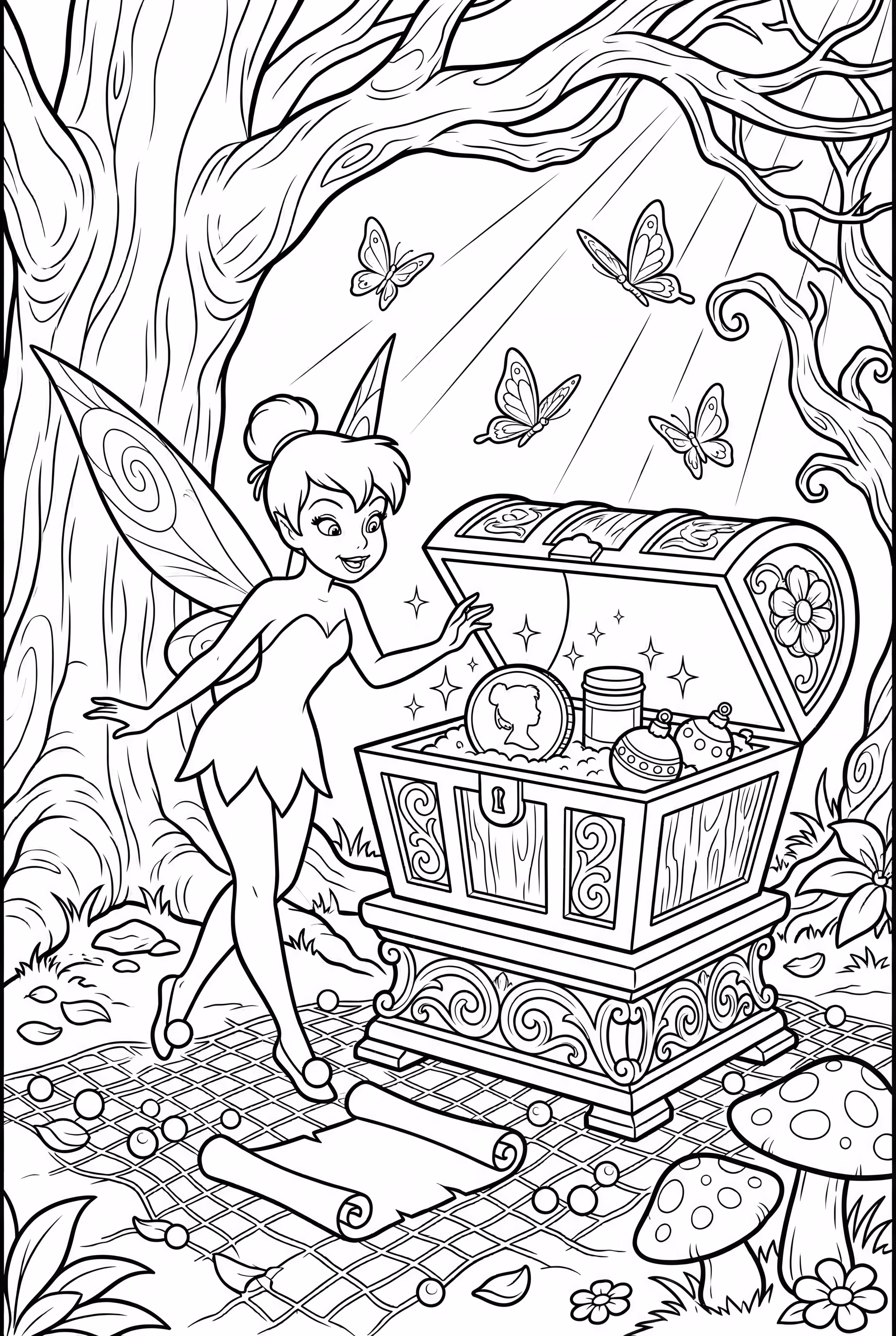 sininho descobrindo um tesouro escondido na floresta