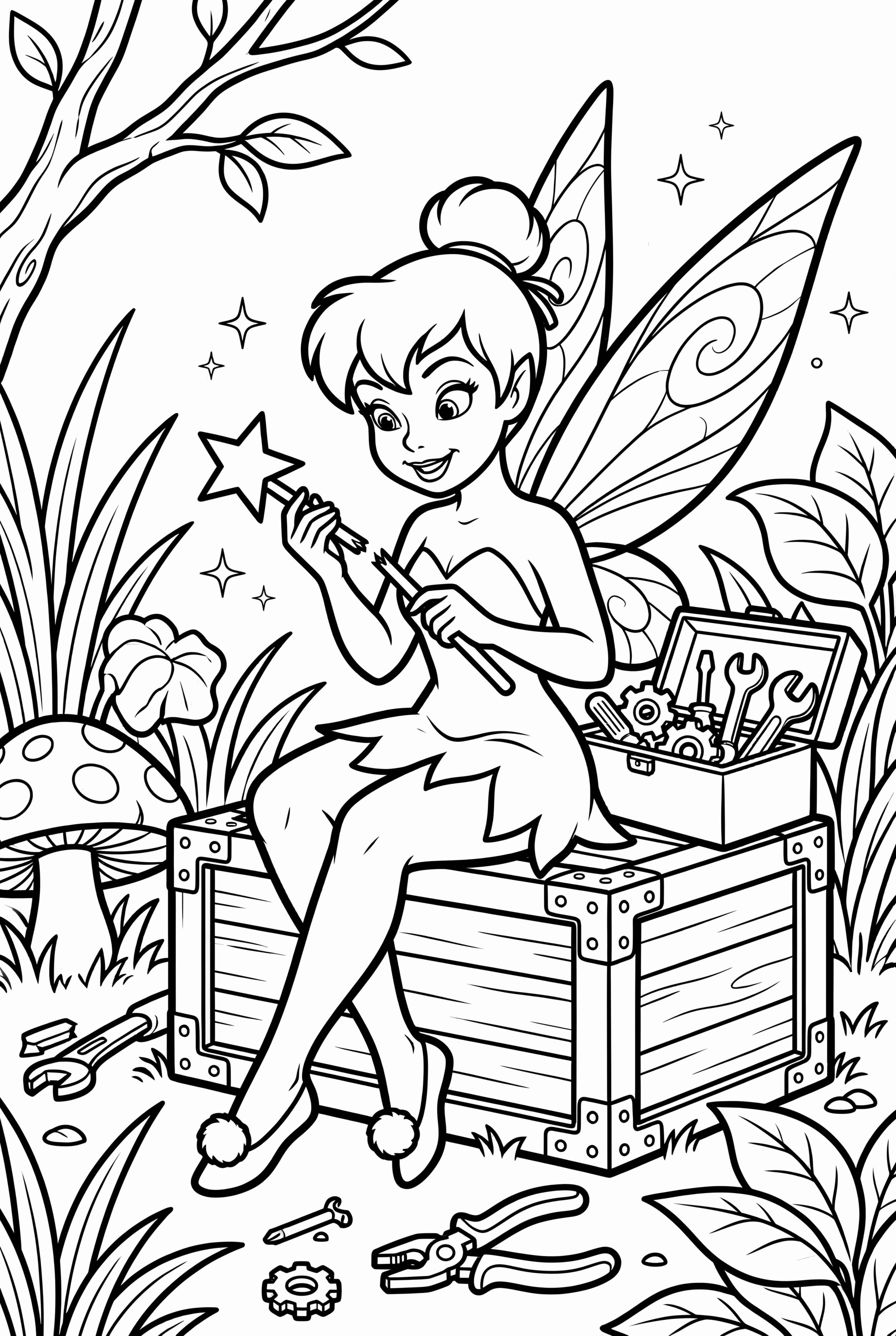 Clochette réparant une baguette cassée avec ses outils-2