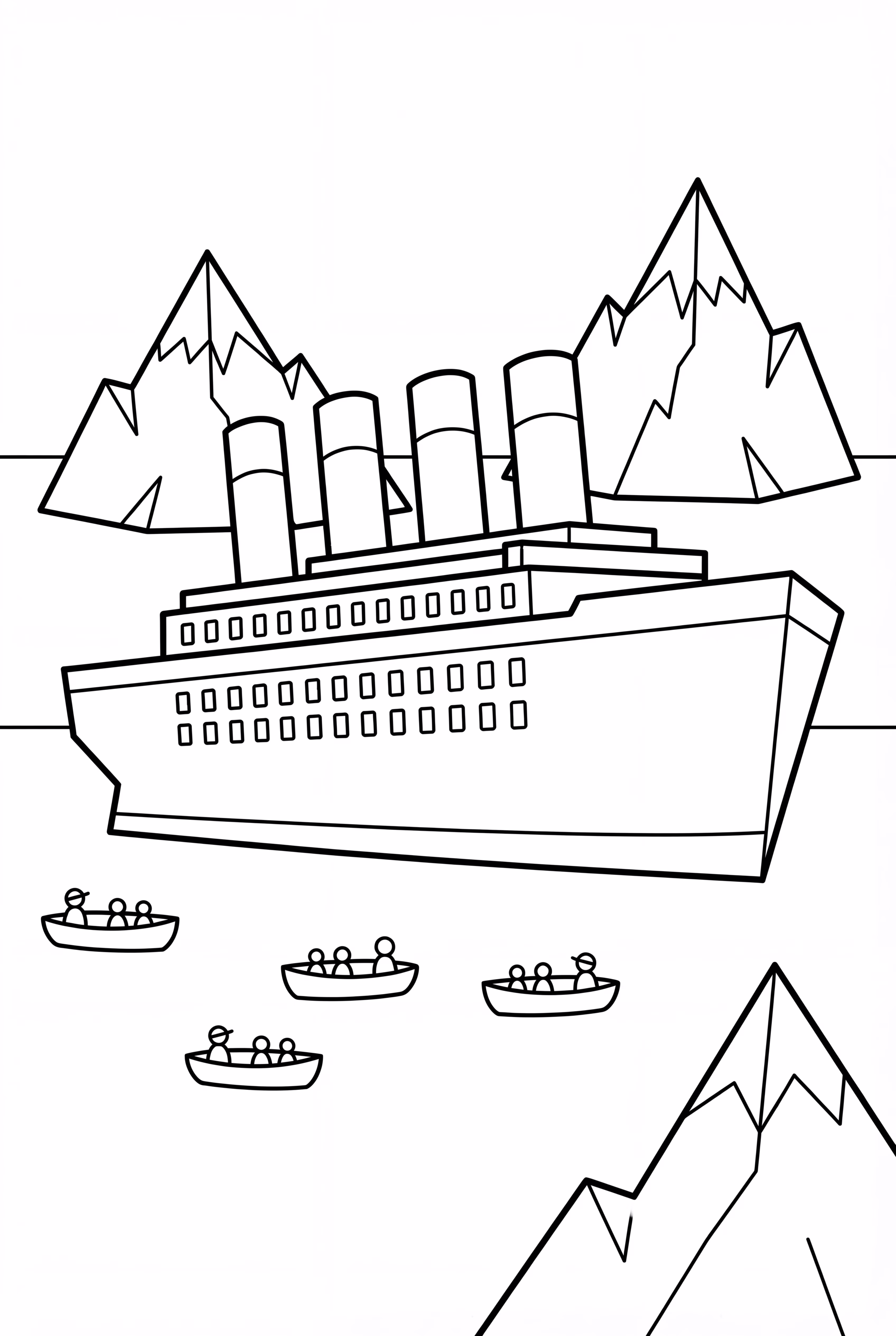 Titanic com Botes Salva-vidas e Icebergs