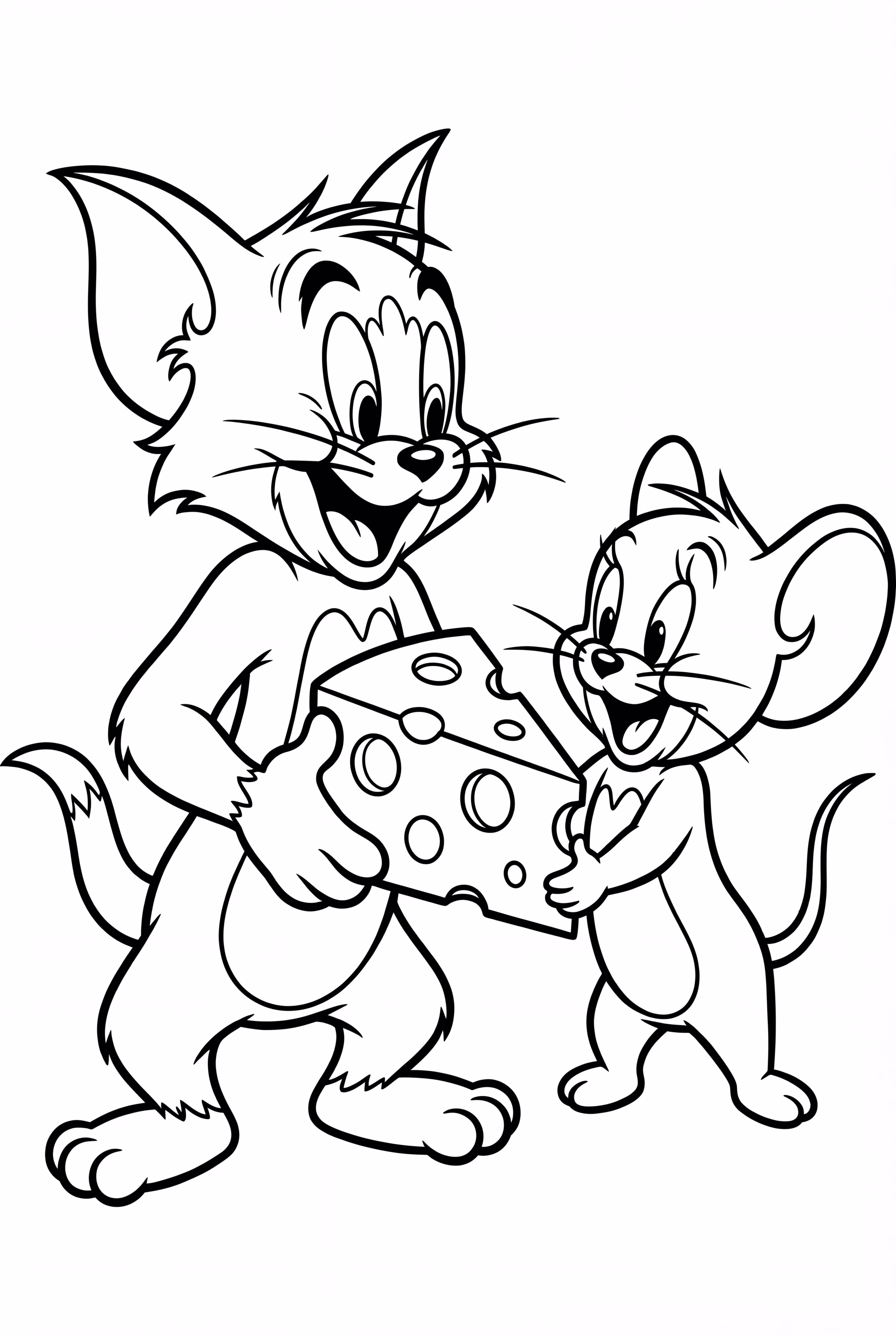Tom And Jerry Sharing A Slice Of Cheese