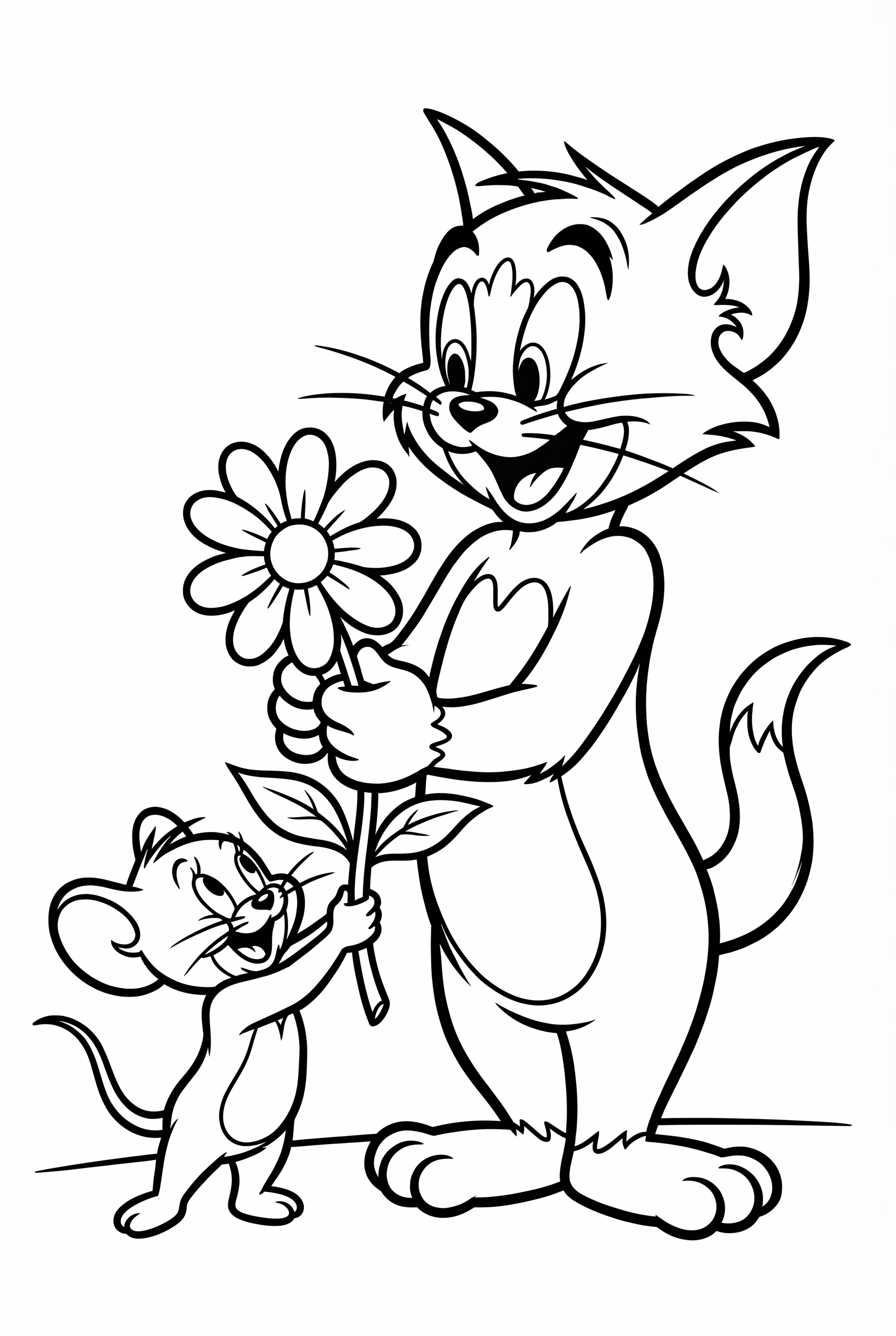 Tom And Jerry With A Single Flower