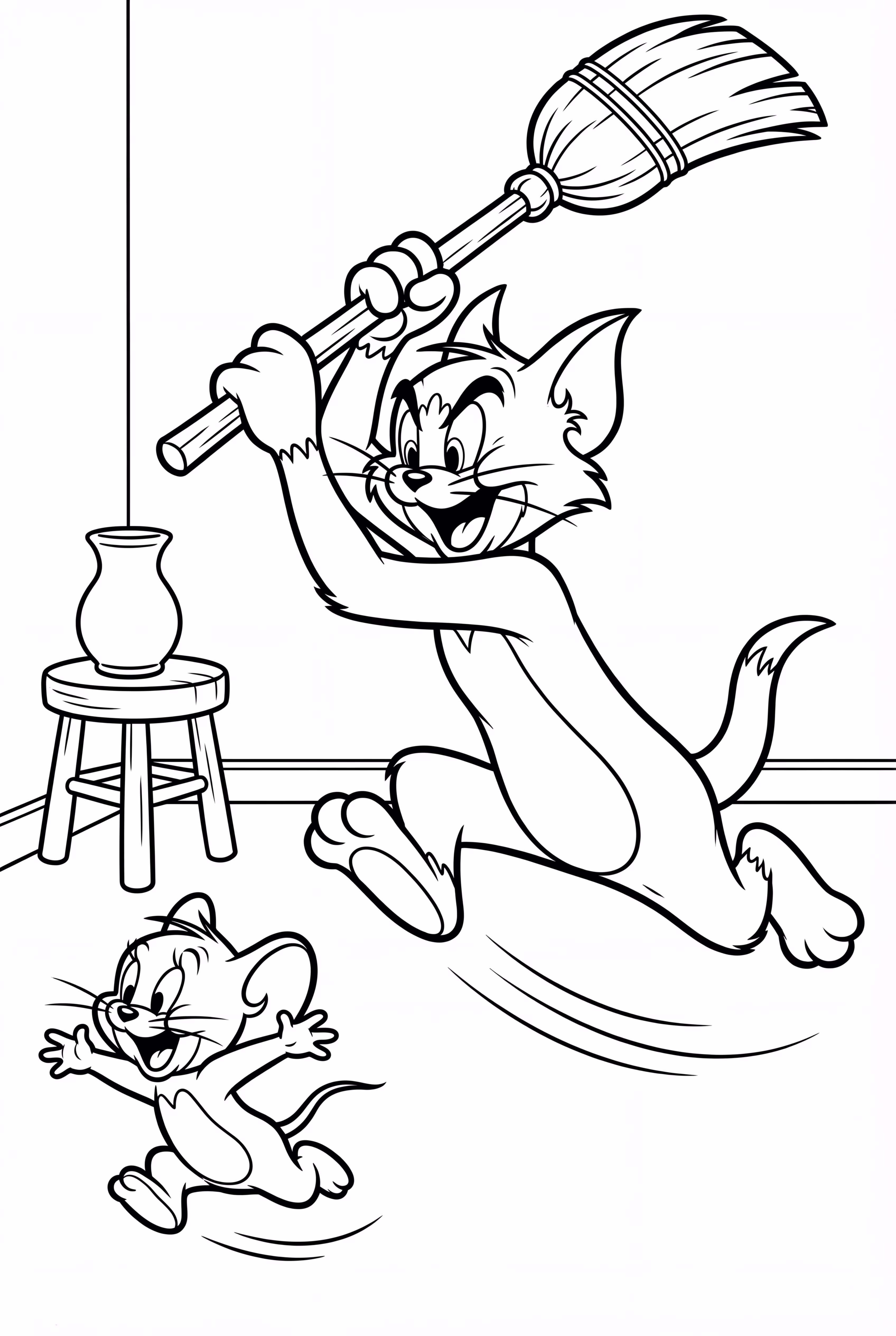 Tom Chasing Jerry With A Broom