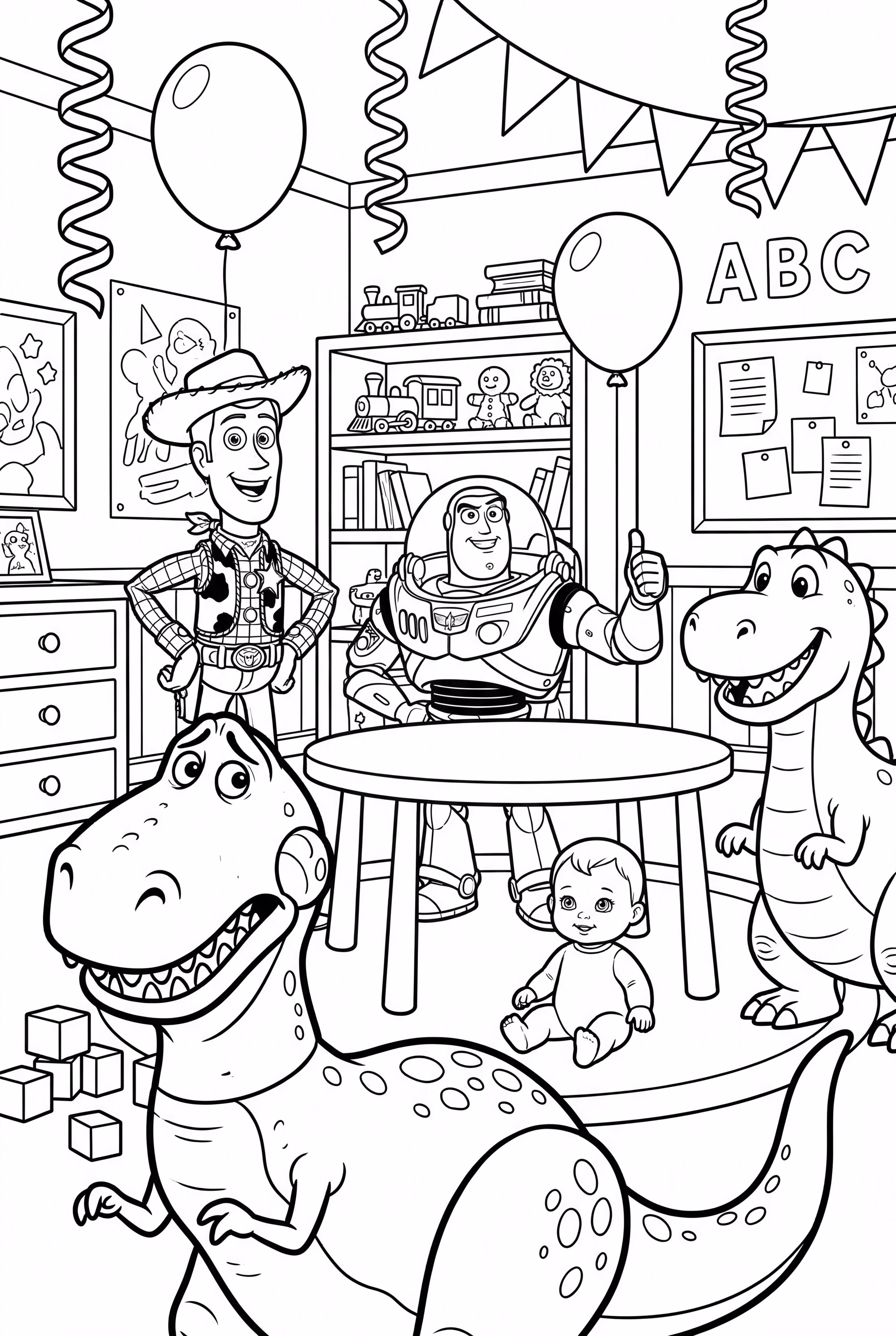 Toy Story Charaktere feiern zusammen