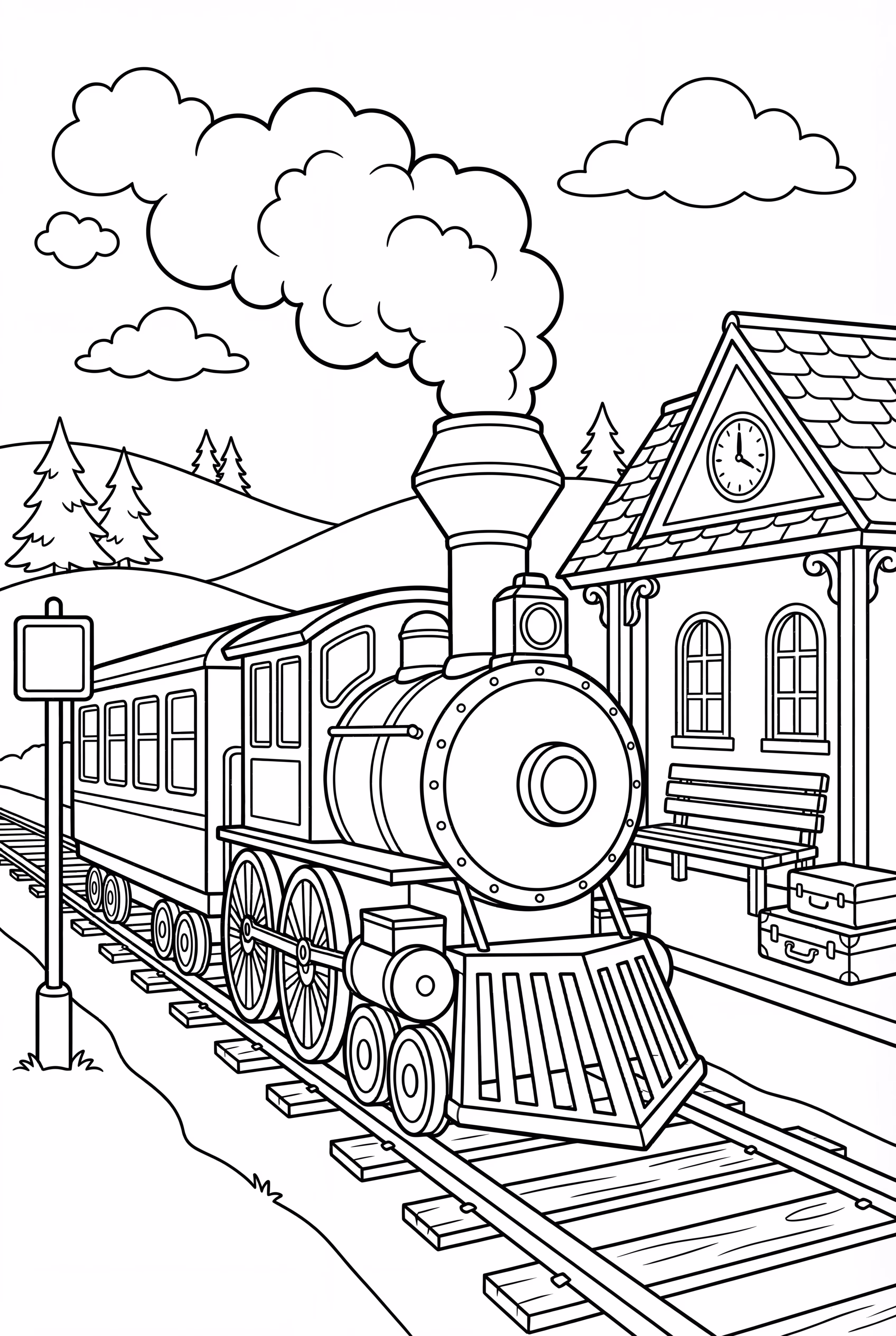 train arriving at a small countryside station