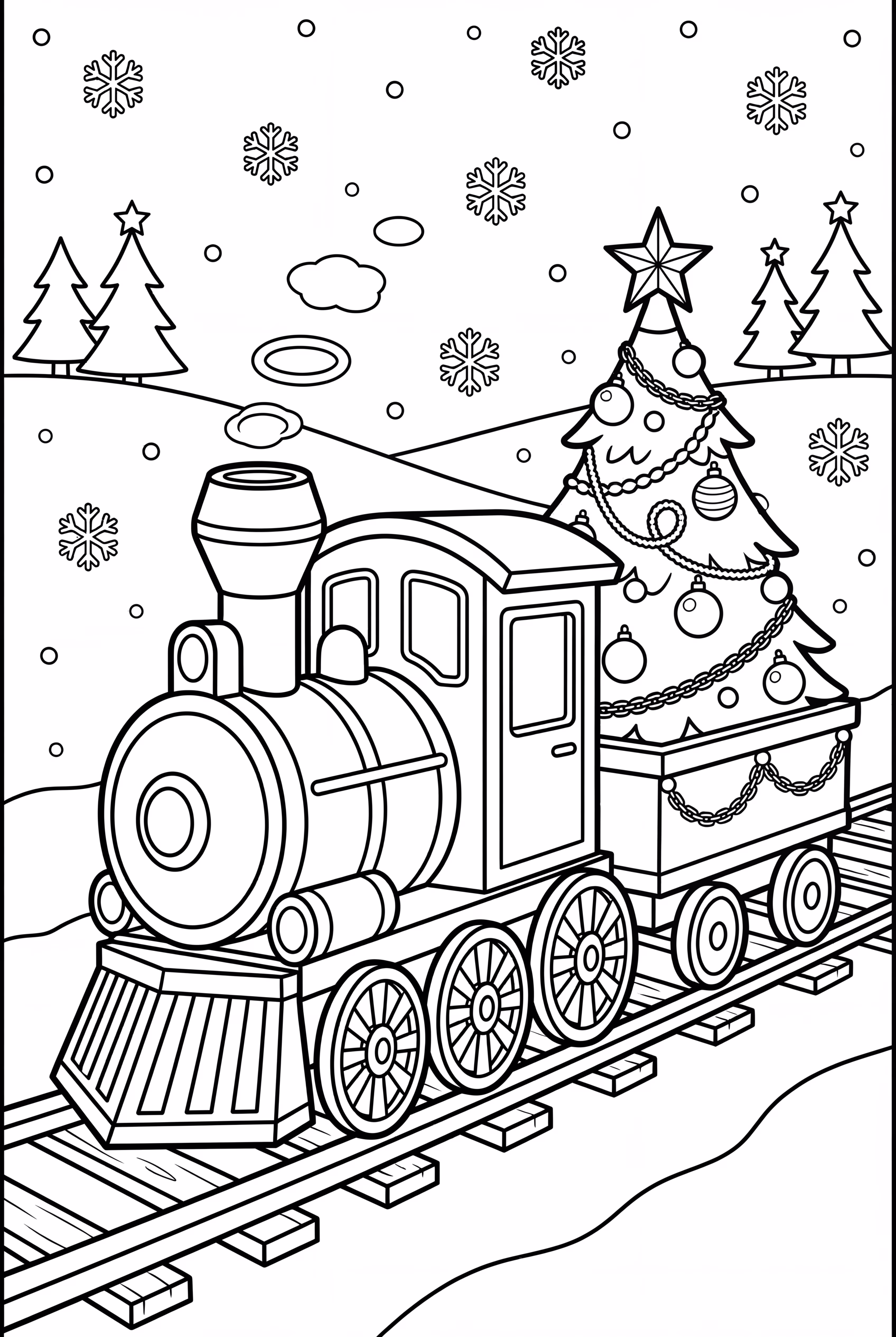 train with a christmas tree