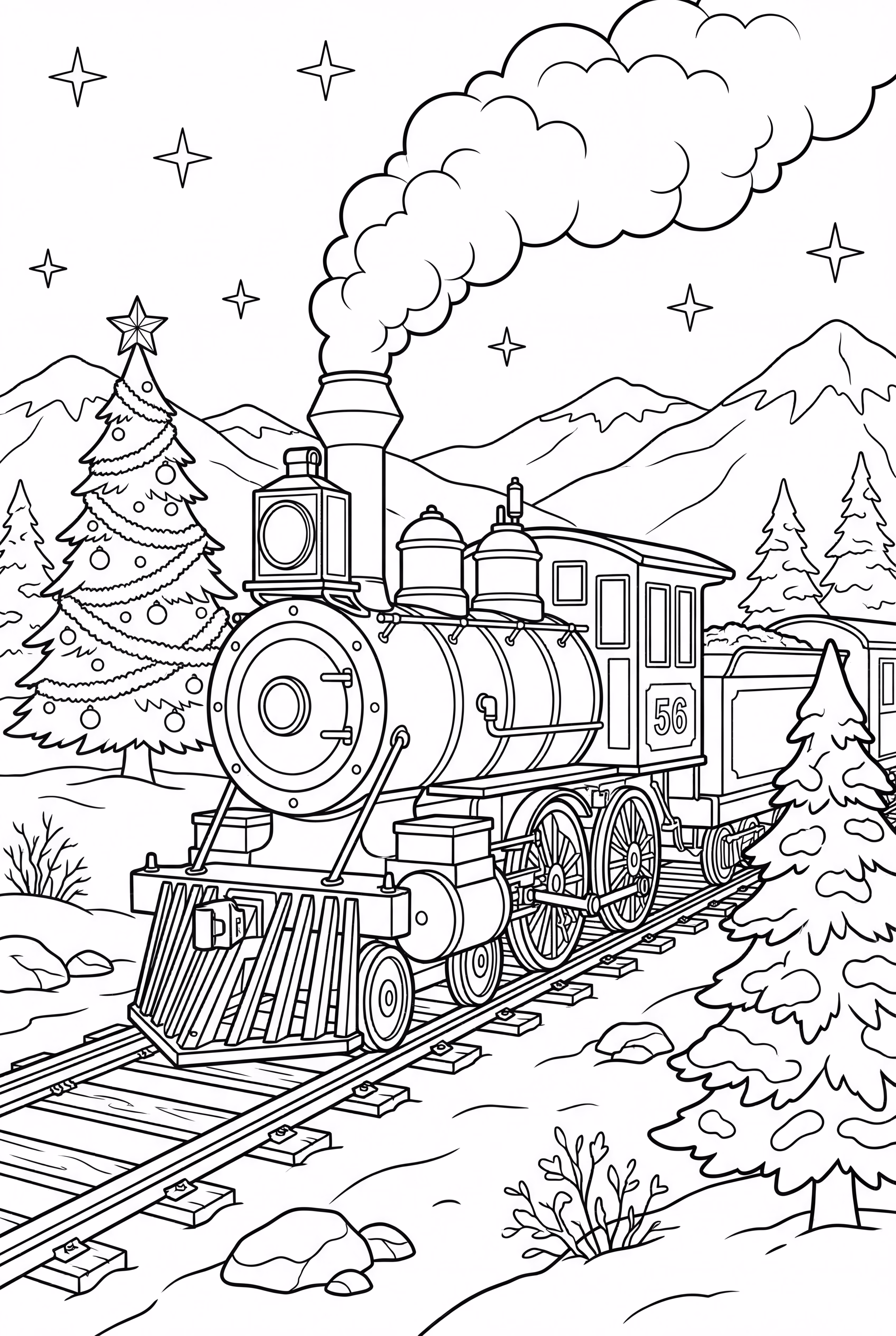 train with a christmas tree