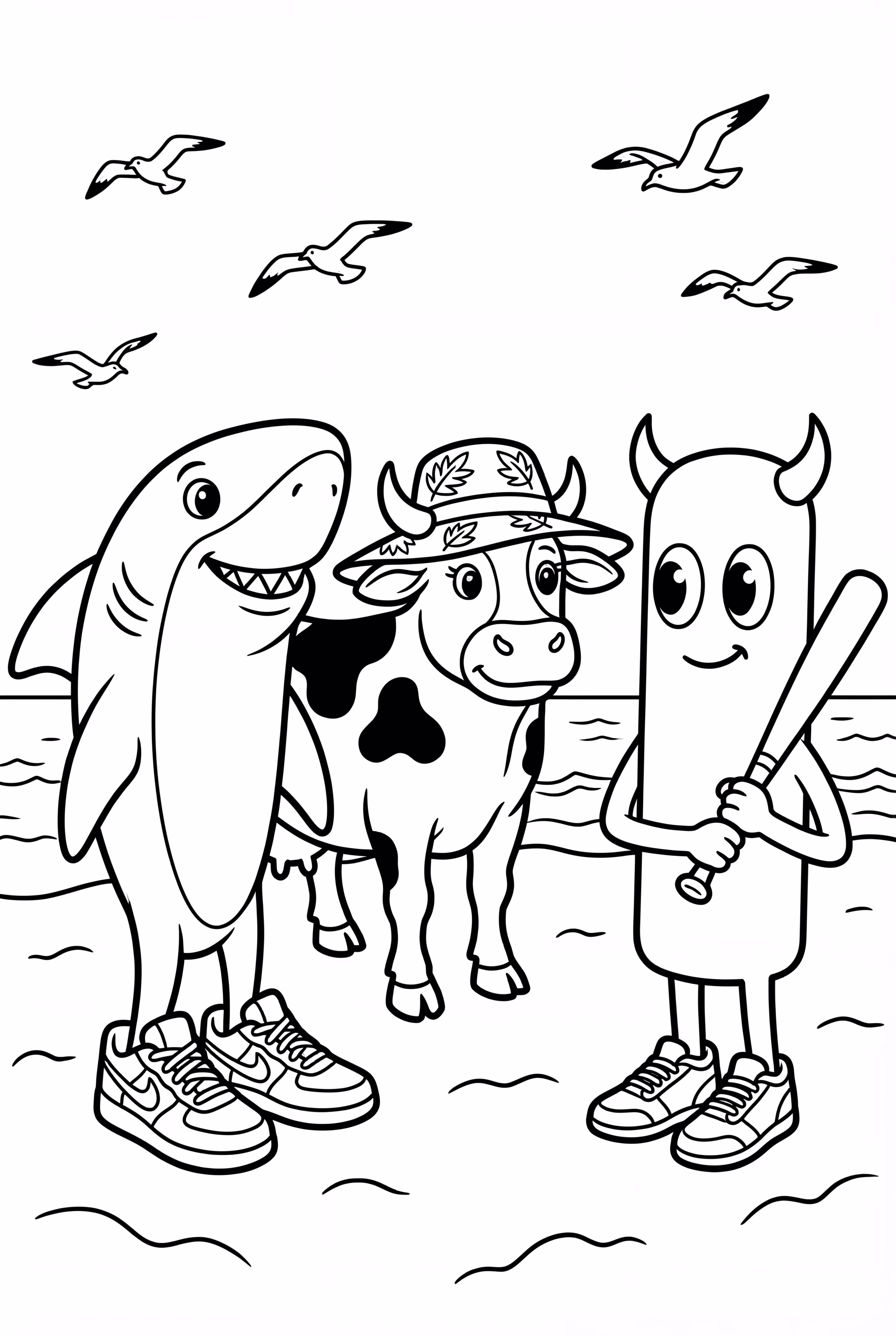 Tralalero Tralala and His Friends Standing on Beach