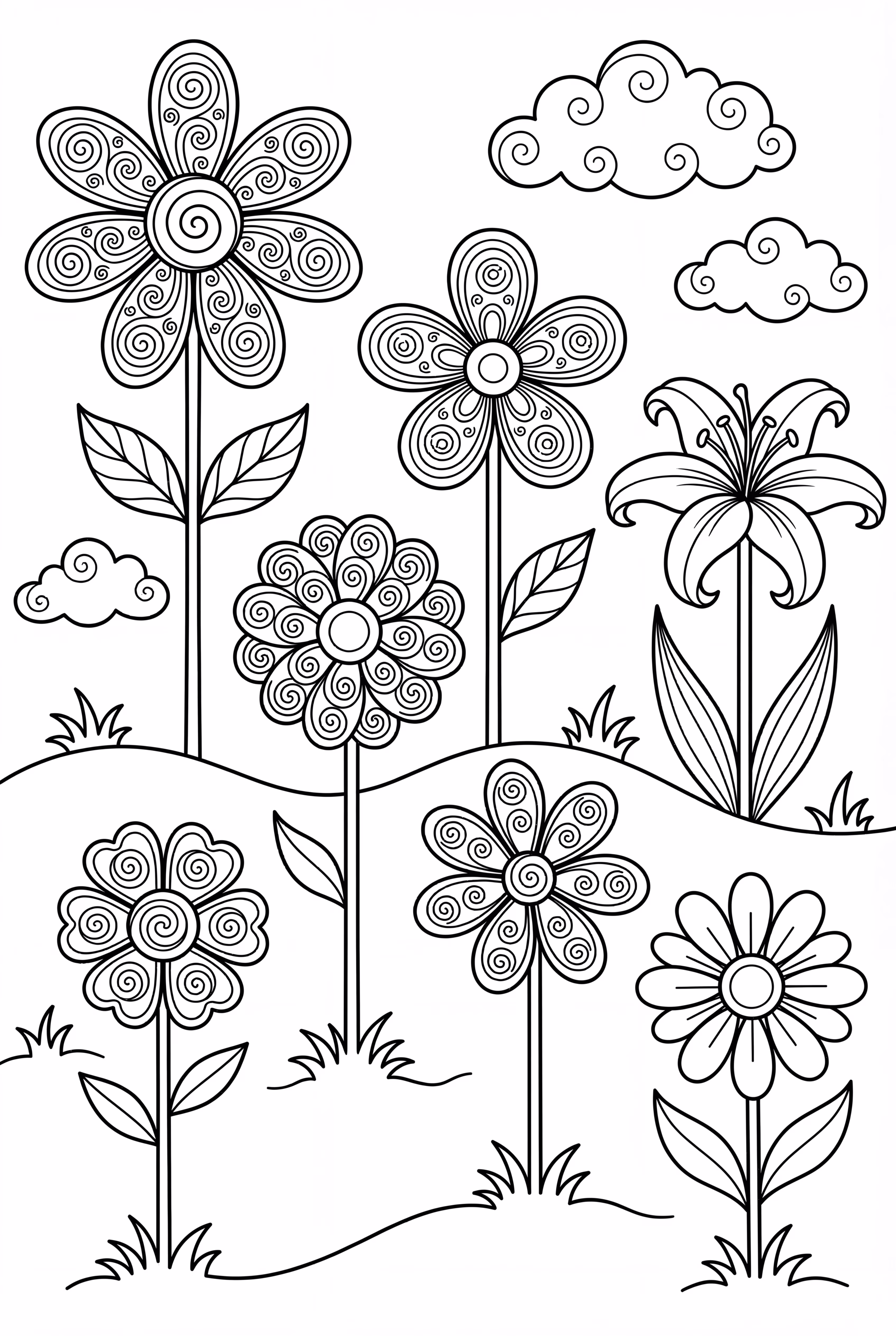 Fleurs Psychédéliques dans un Jardin