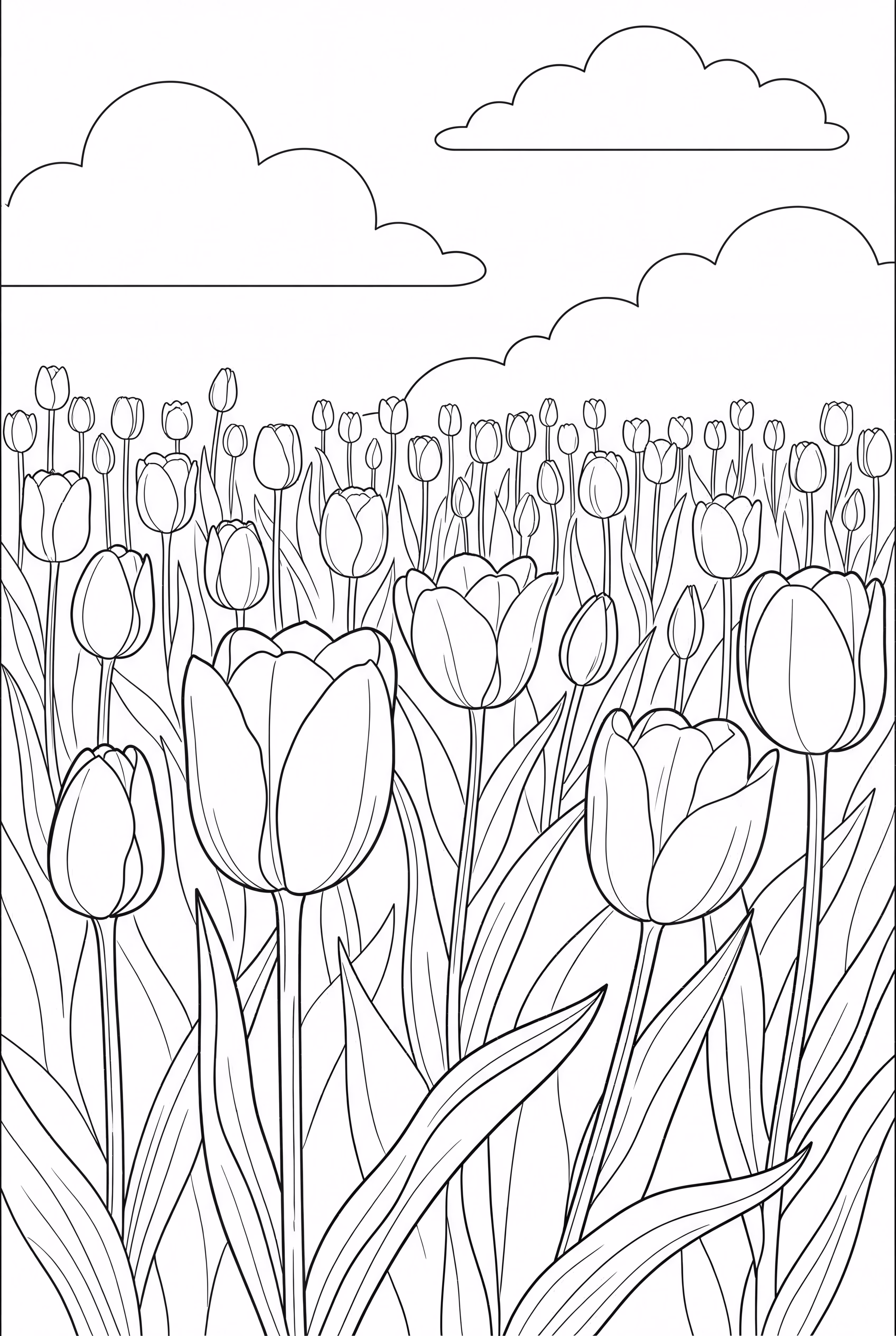 Champ de tulipes avec des couleurs arc-en-ciel