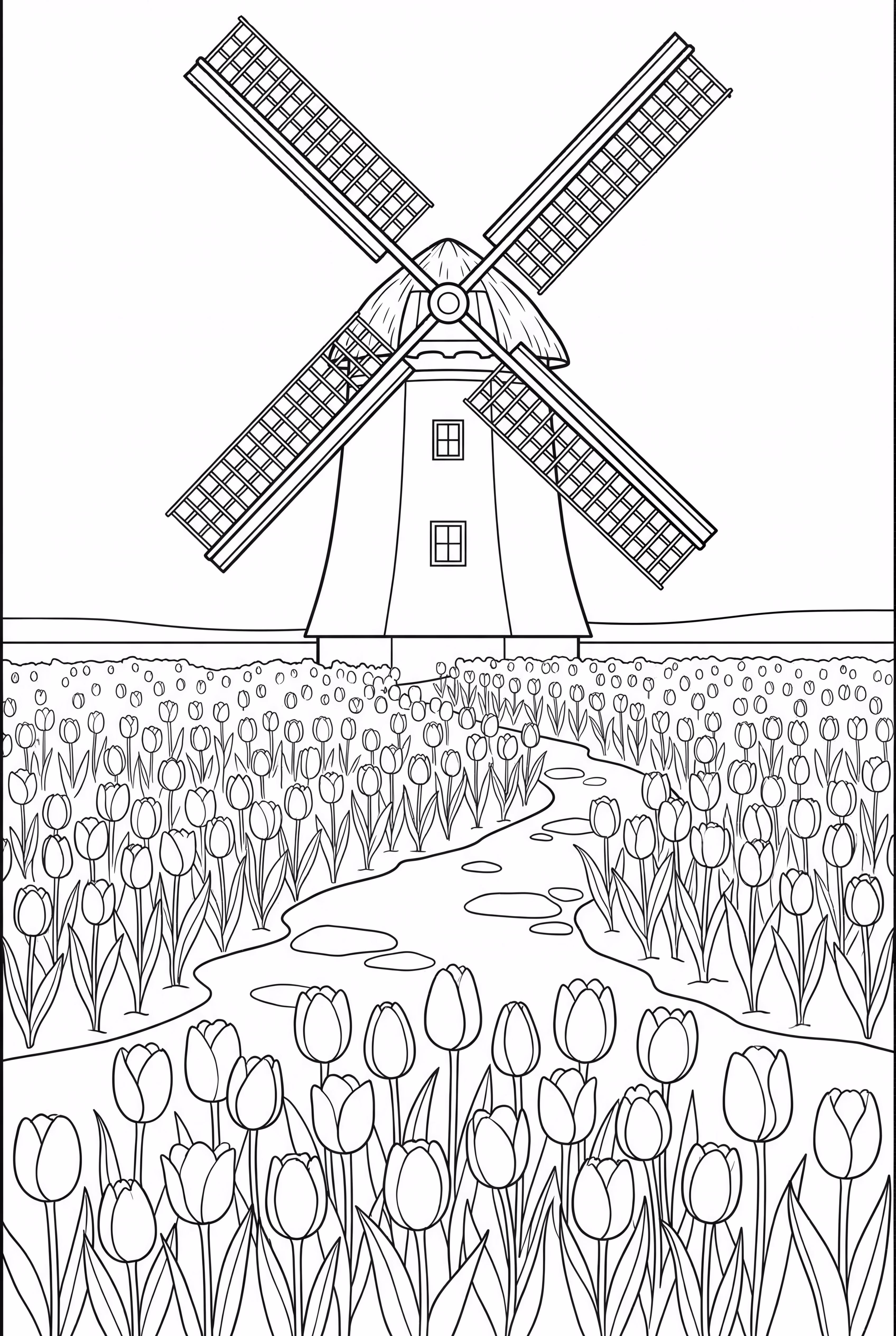 Campo de Tulipanes con Molino de Viento